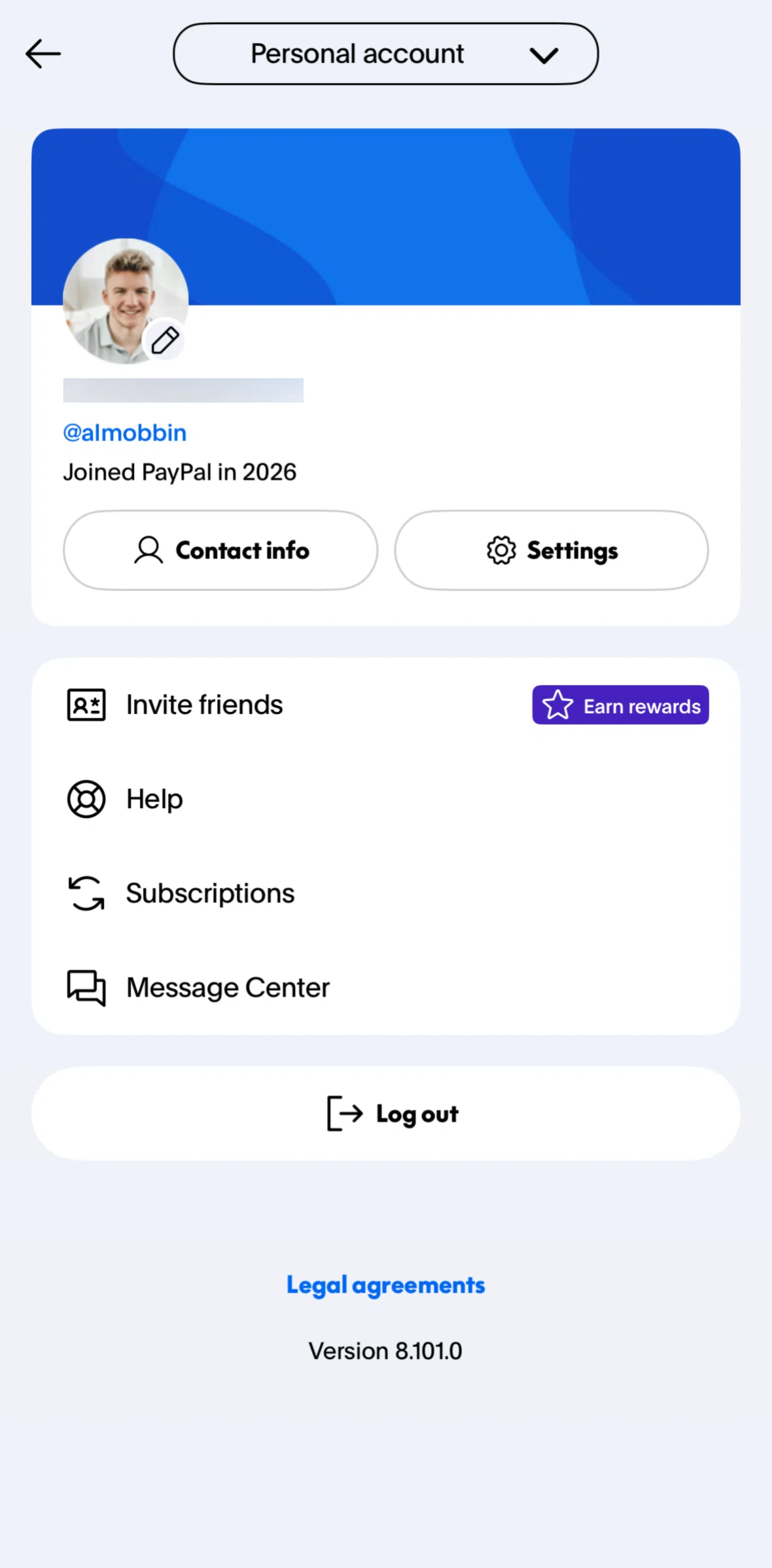 Paypal Screen screen in the Contact info flow