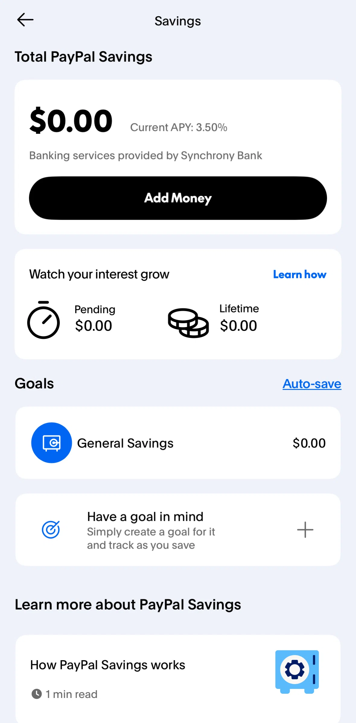 Paypal Screen screen in the Creating a goal flow