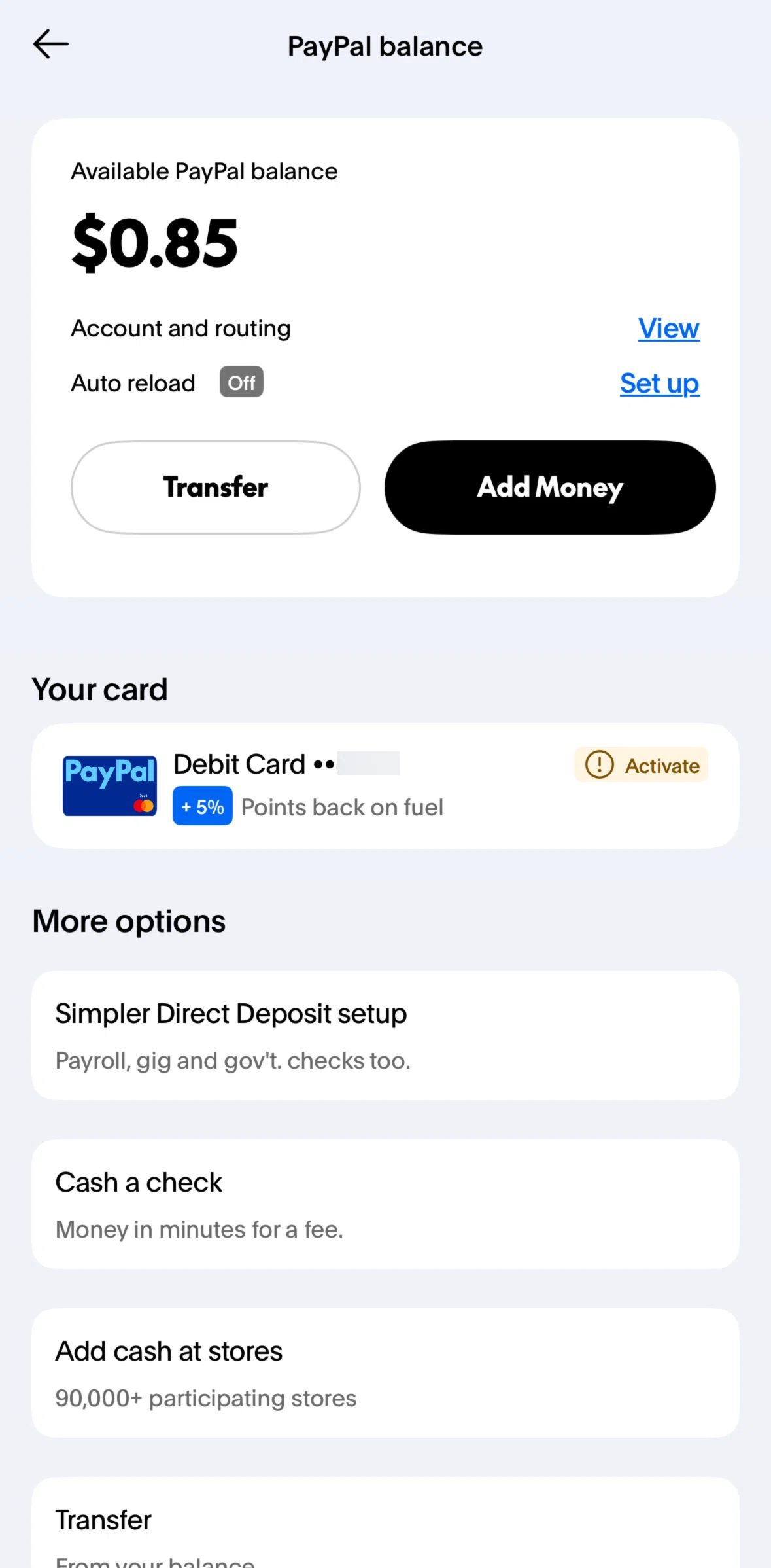 Paypal Screen screen in the Debit card detail flow