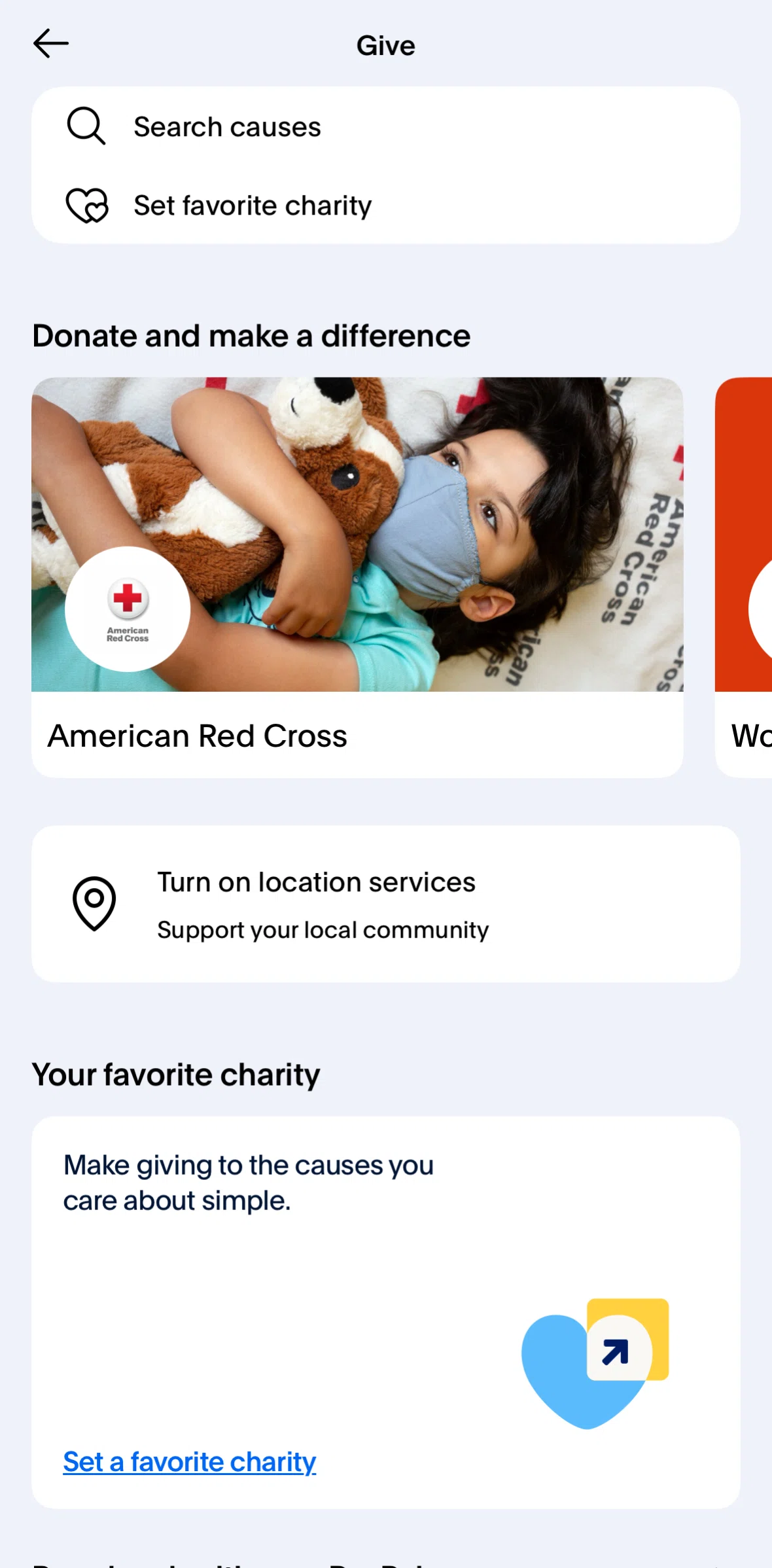 Paypal Screen screen in the Favoriting a charity flow