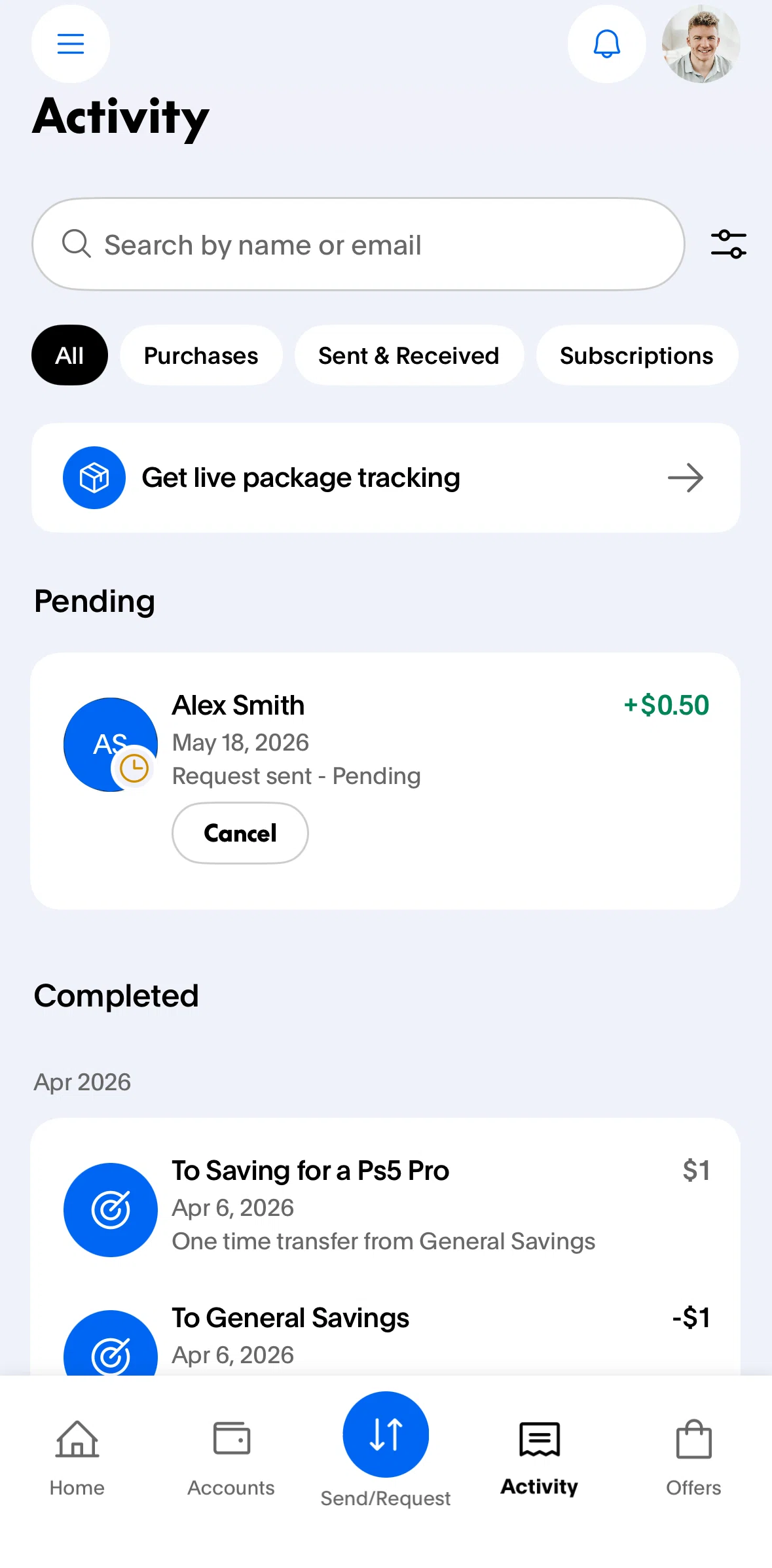 Paypal Screen screen in the Filtering activities flow