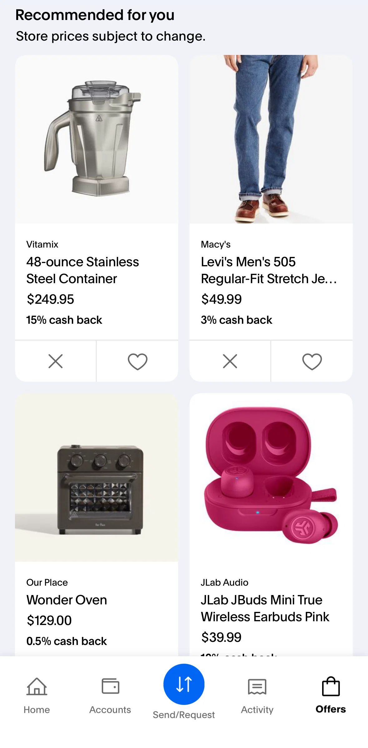 Paypal Screen screen in the Hiding a product flow