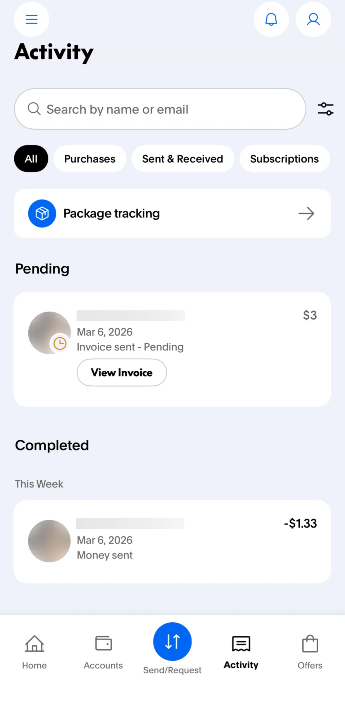 Paypal Screen screen in the Invoice detail flow