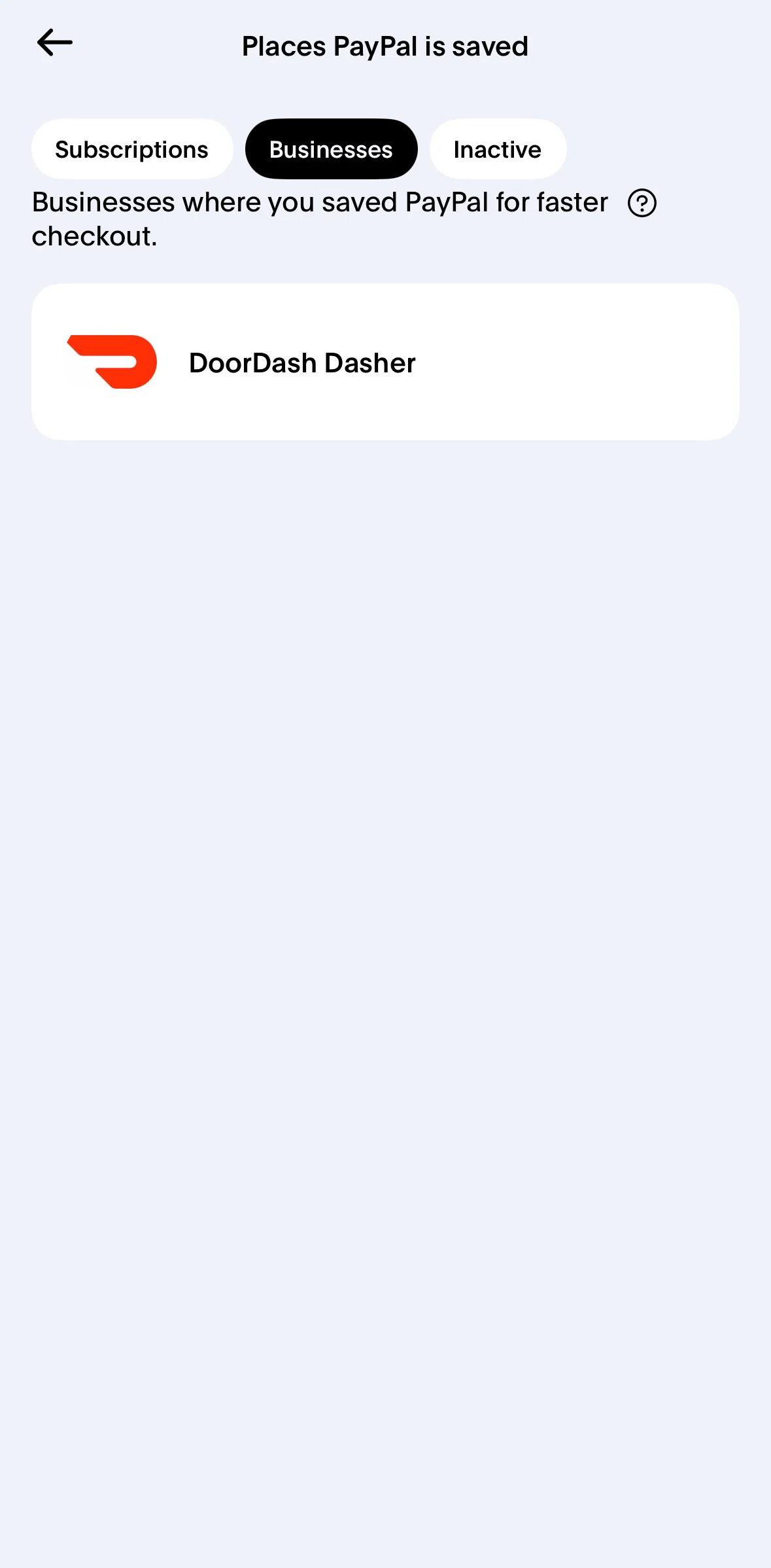 Paypal Screen screen in the Linked business detail flow