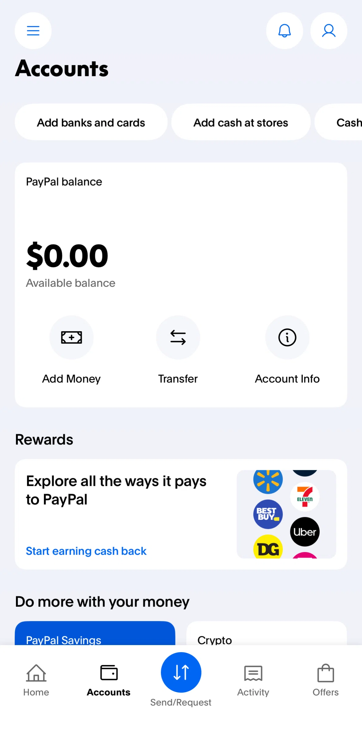Paypal Screen screen in the Linking a bank account flow