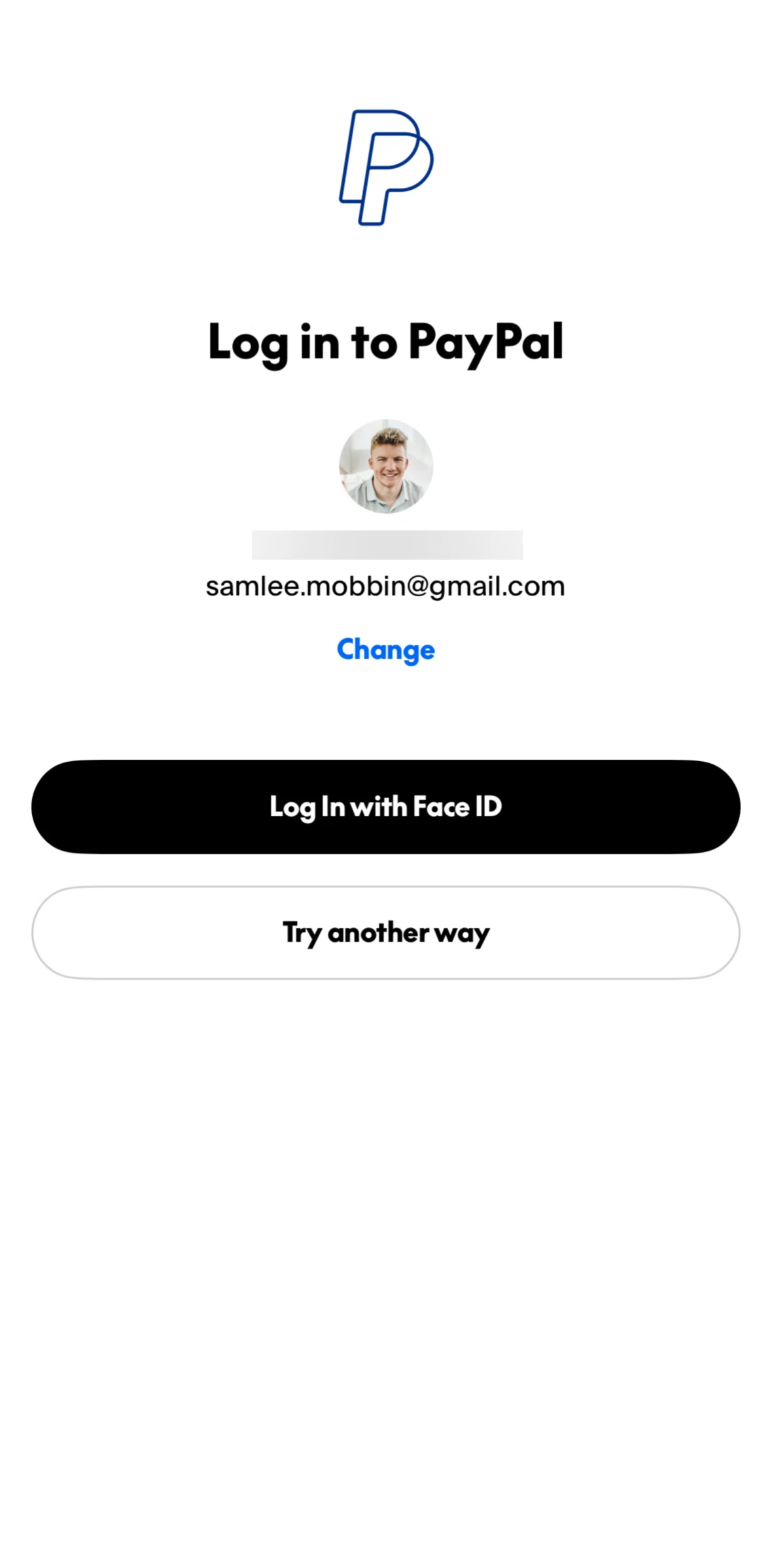 Paypal Screen screen in the Logging in flow