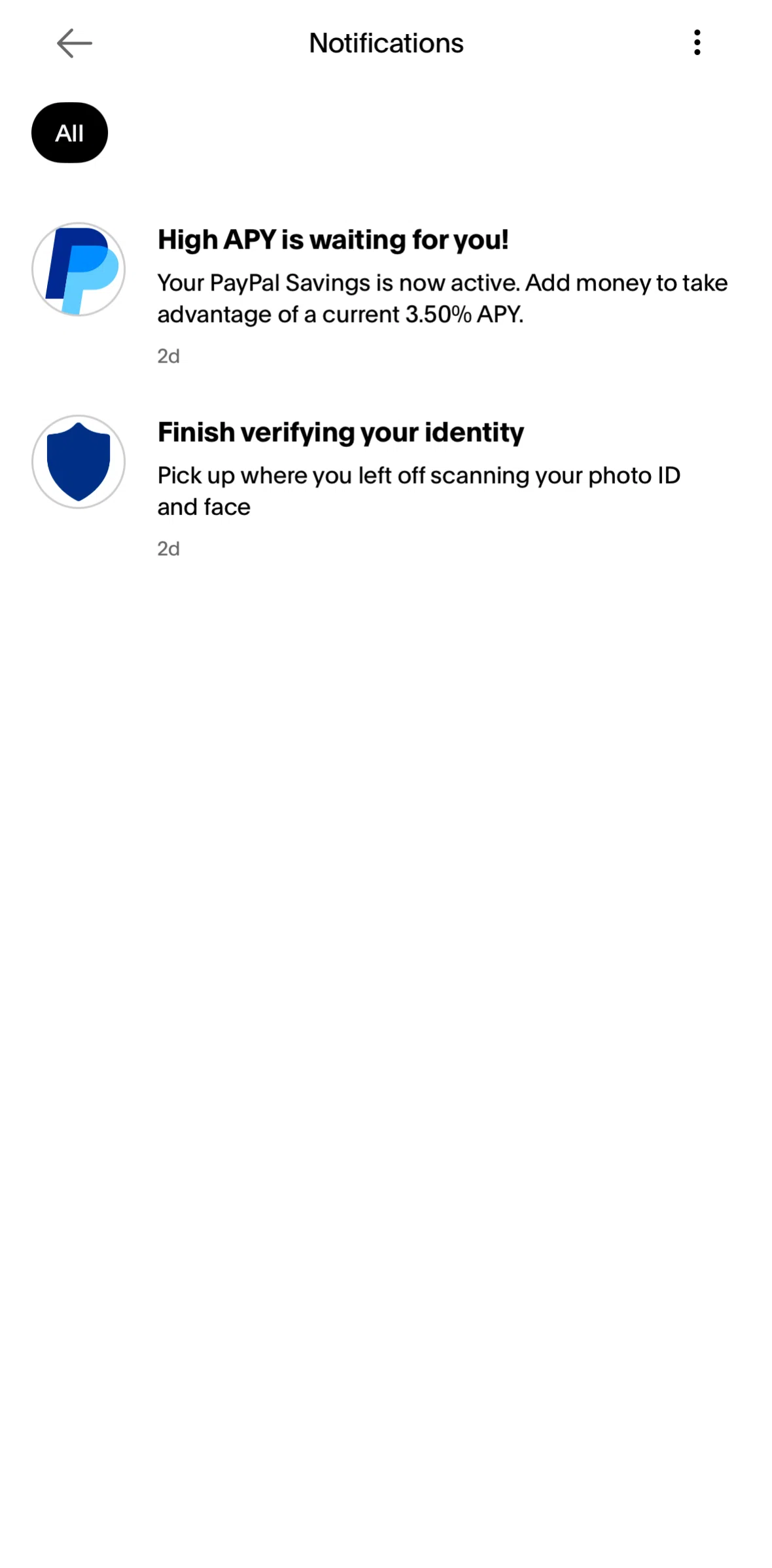 Paypal Screen screen in the Marking notifications as read flow