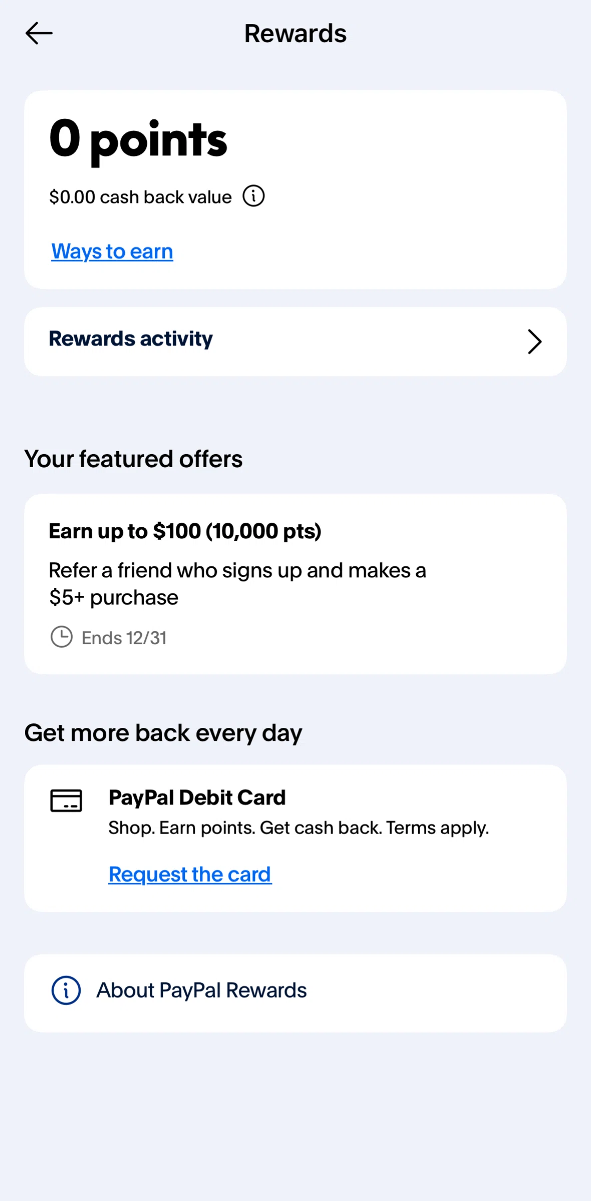 Paypal Screen screen in the Offers & rewards FAQs flow