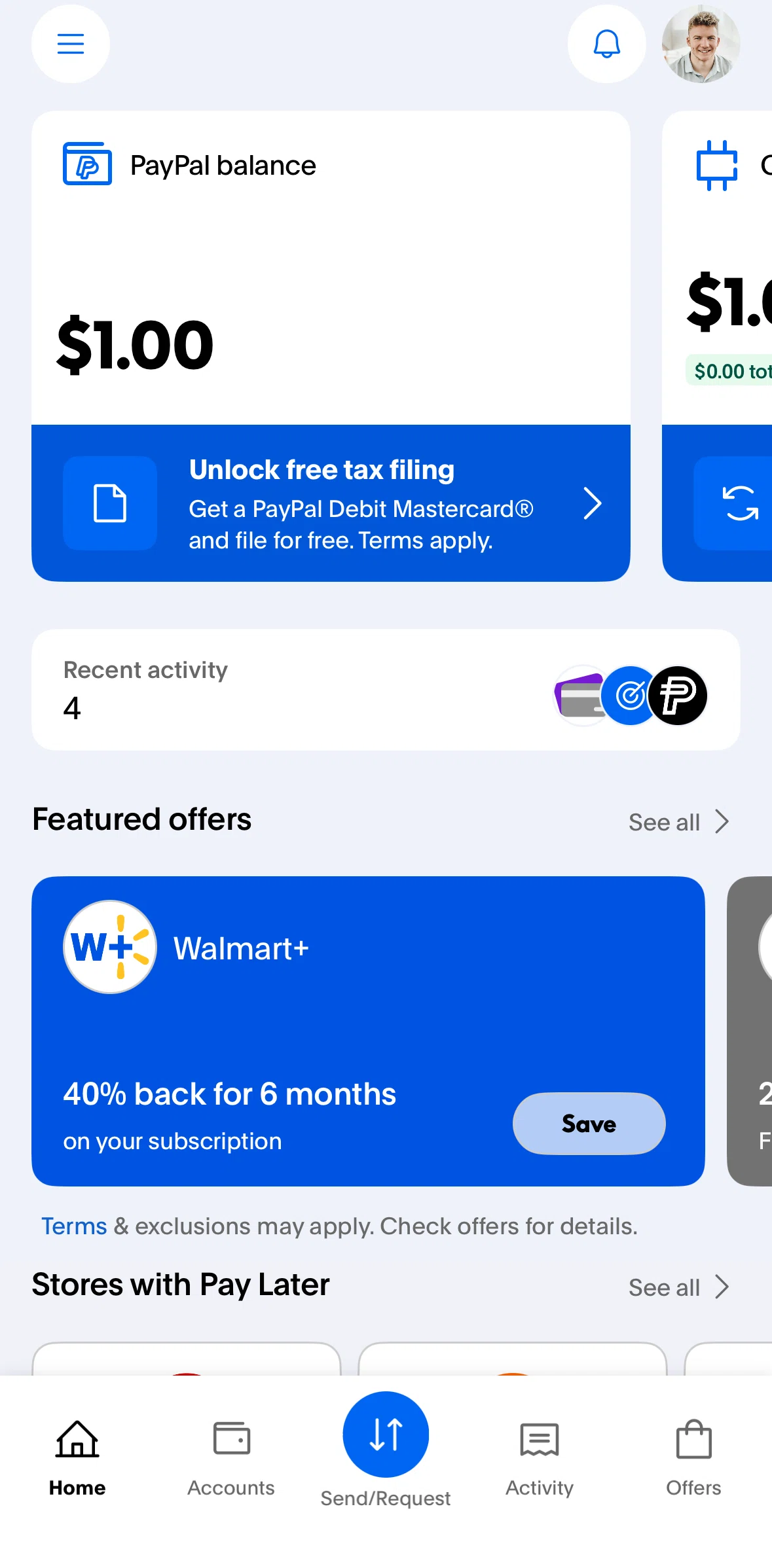 Paypal Screen screen in the Pay Later flow