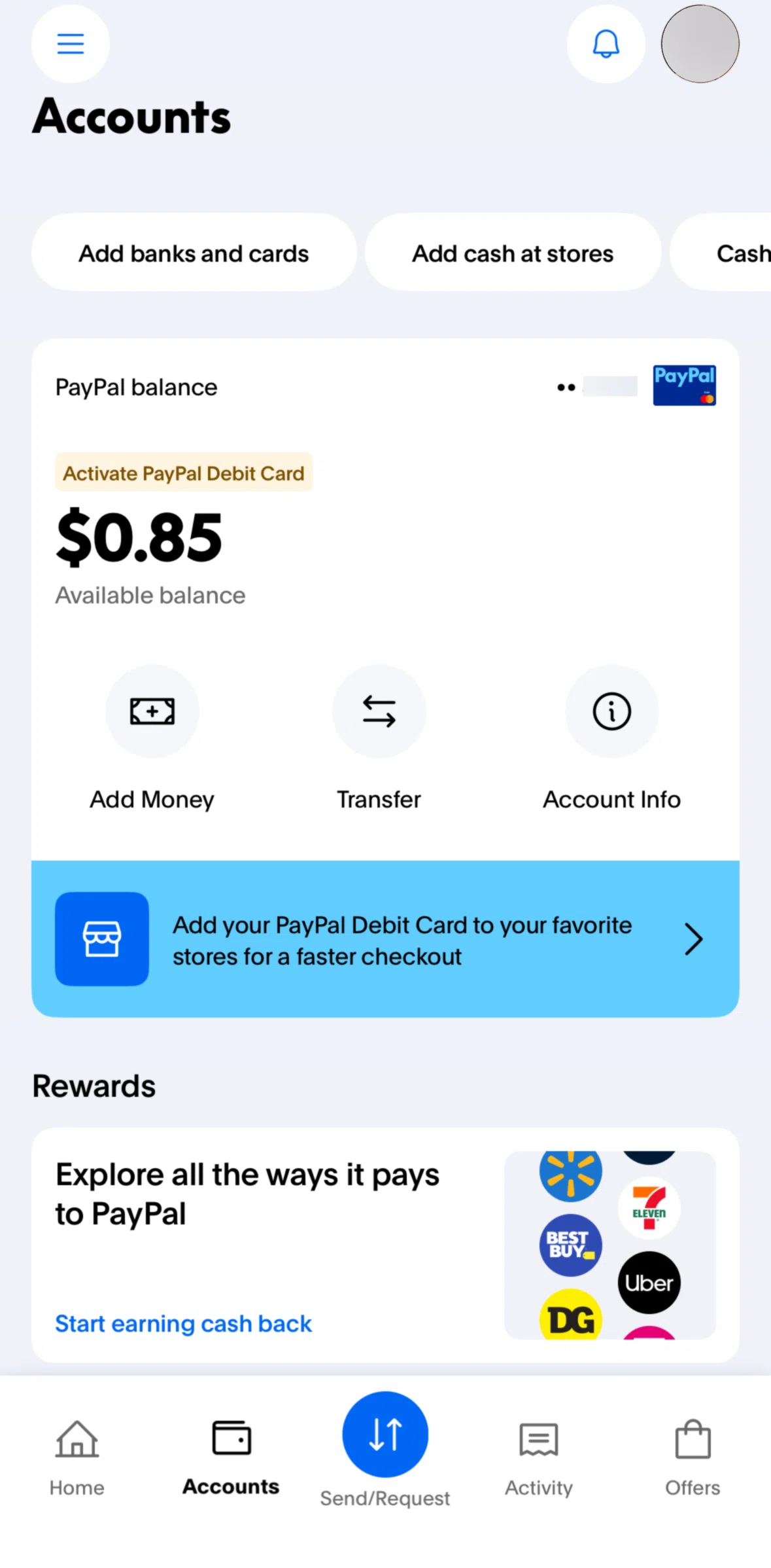 Paypal Screen screen in the PayPal balance flow