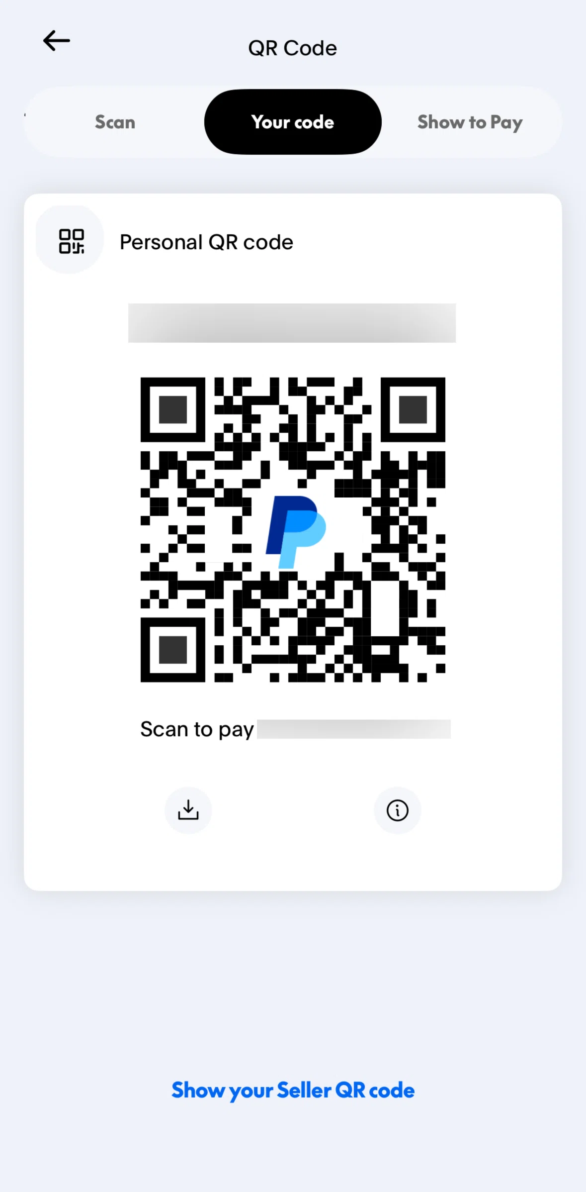Paypal Screen screen in the QR code information flow