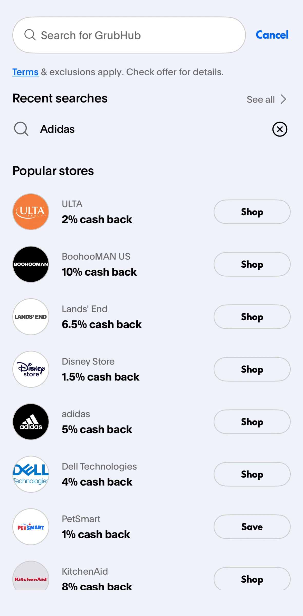 Paypal Screen screen in the Removing recent searches flow