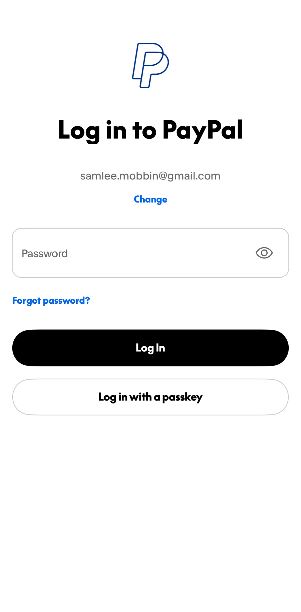 Paypal Screen screen in the Resetting password flow