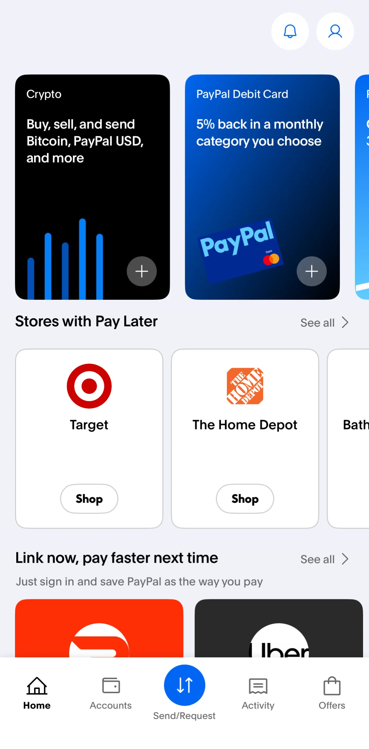Paypal Screen screen in the Send & request flow