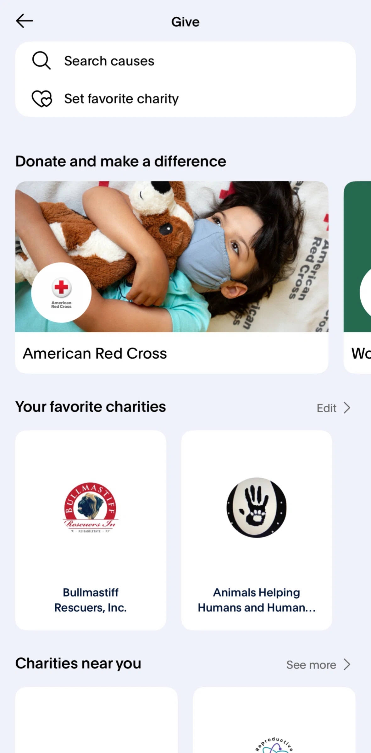Paypal Screen screen in the Sorting favorite charities flow