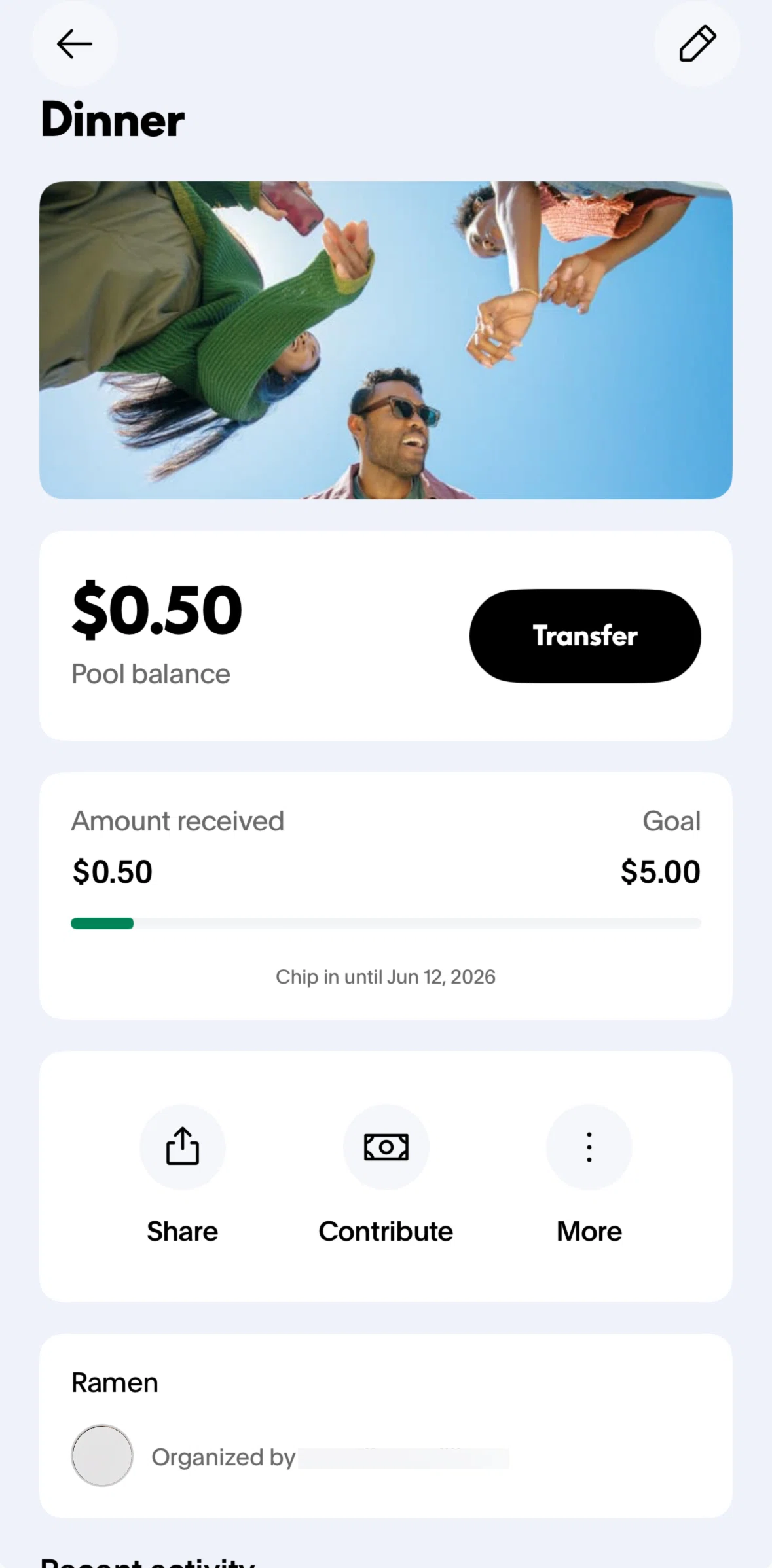 Paypal Screen screen in the Transferring money (pool) flow
