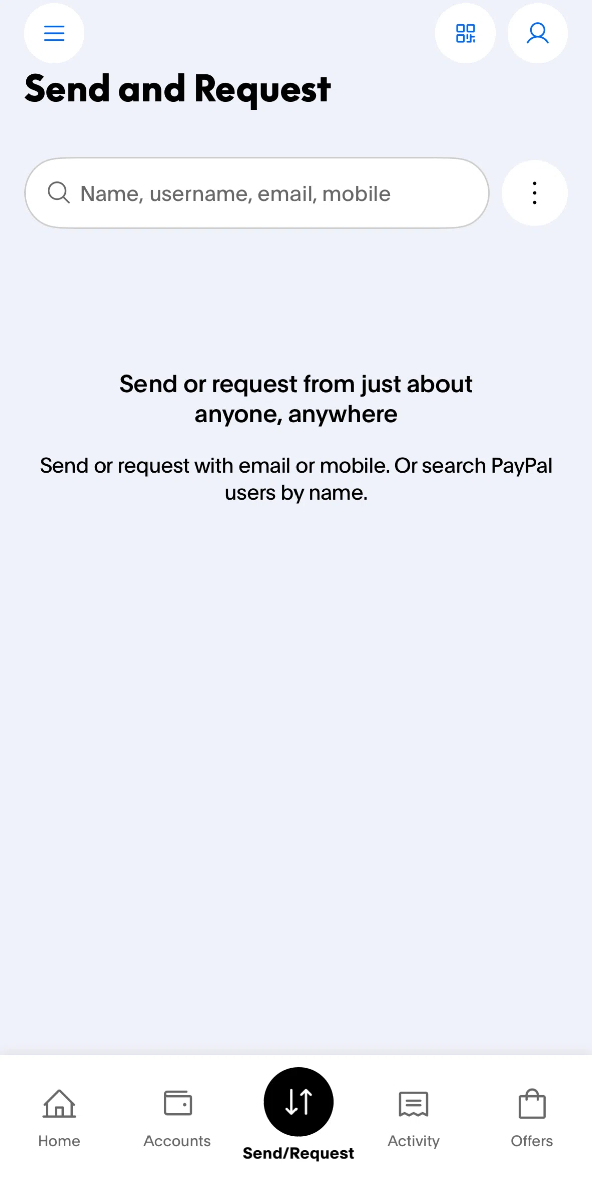 Paypal Screen screen in the Transferring money flow
