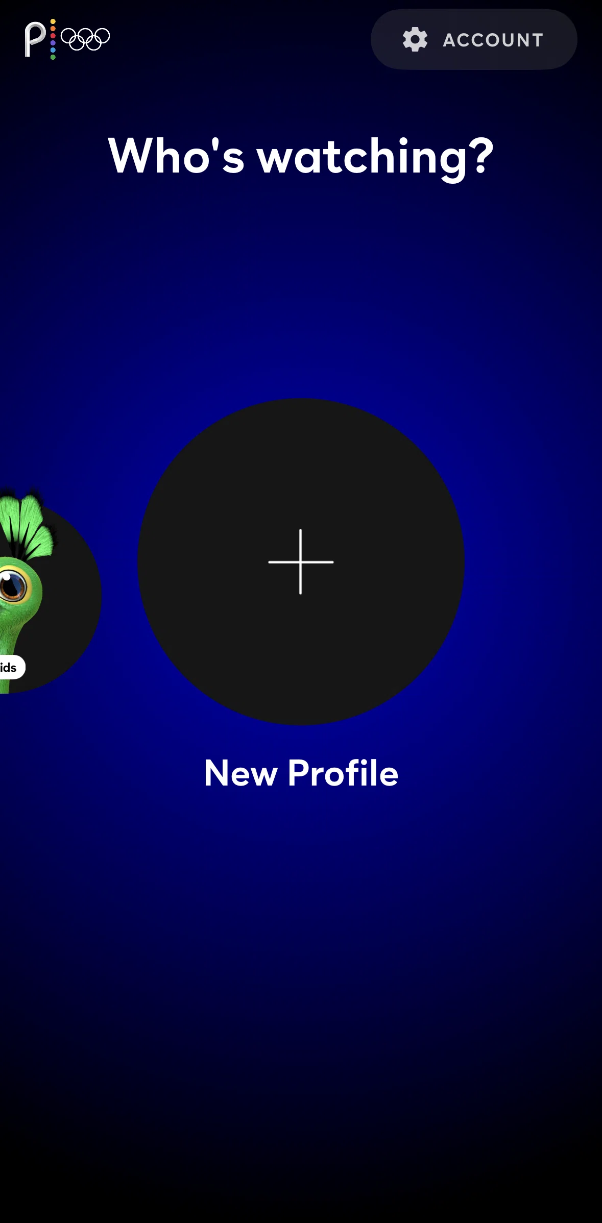 Peacock Screen screen in the Adding a profile flow