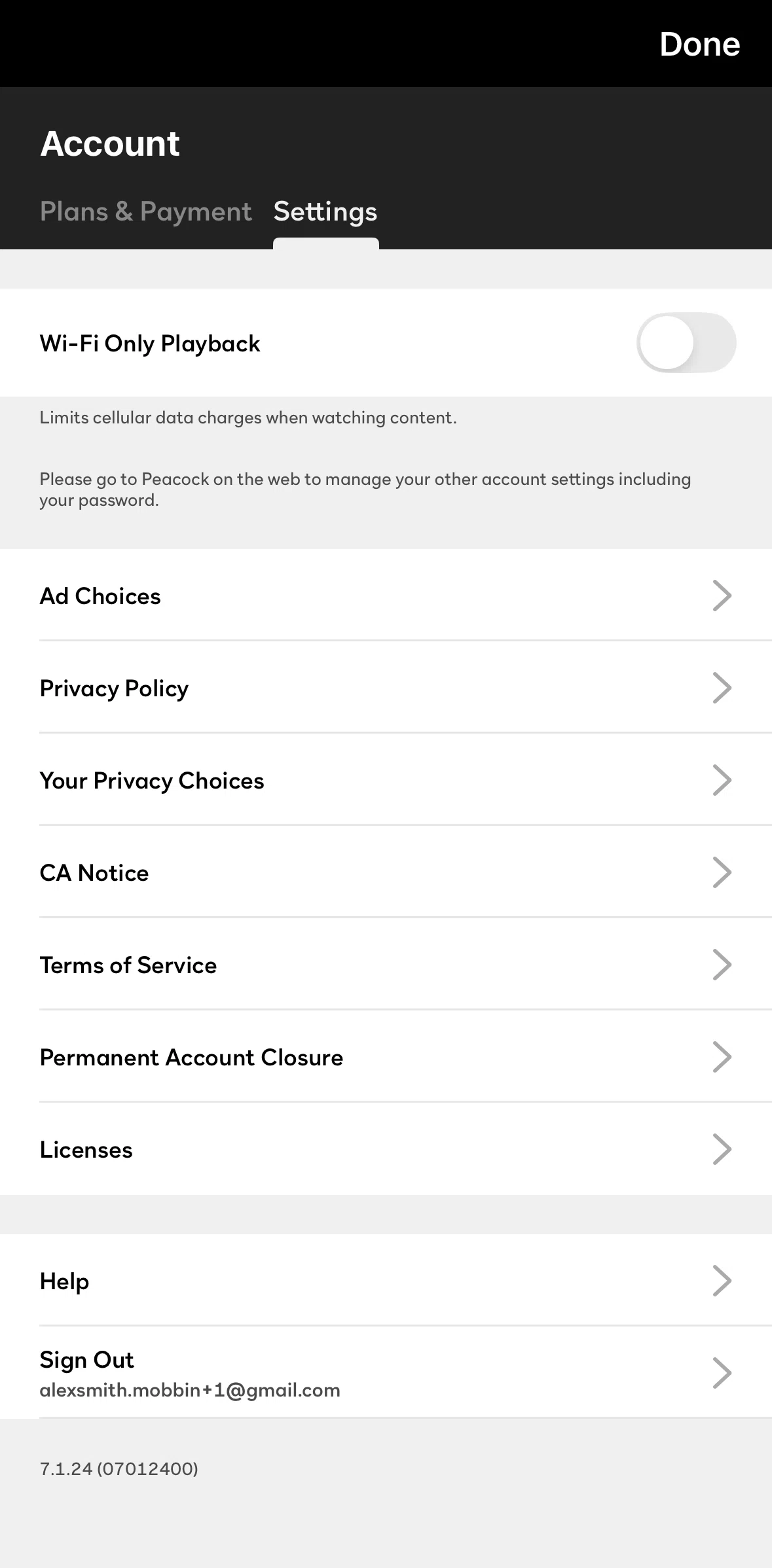 Peacock Screen screen in the Deleting account flow