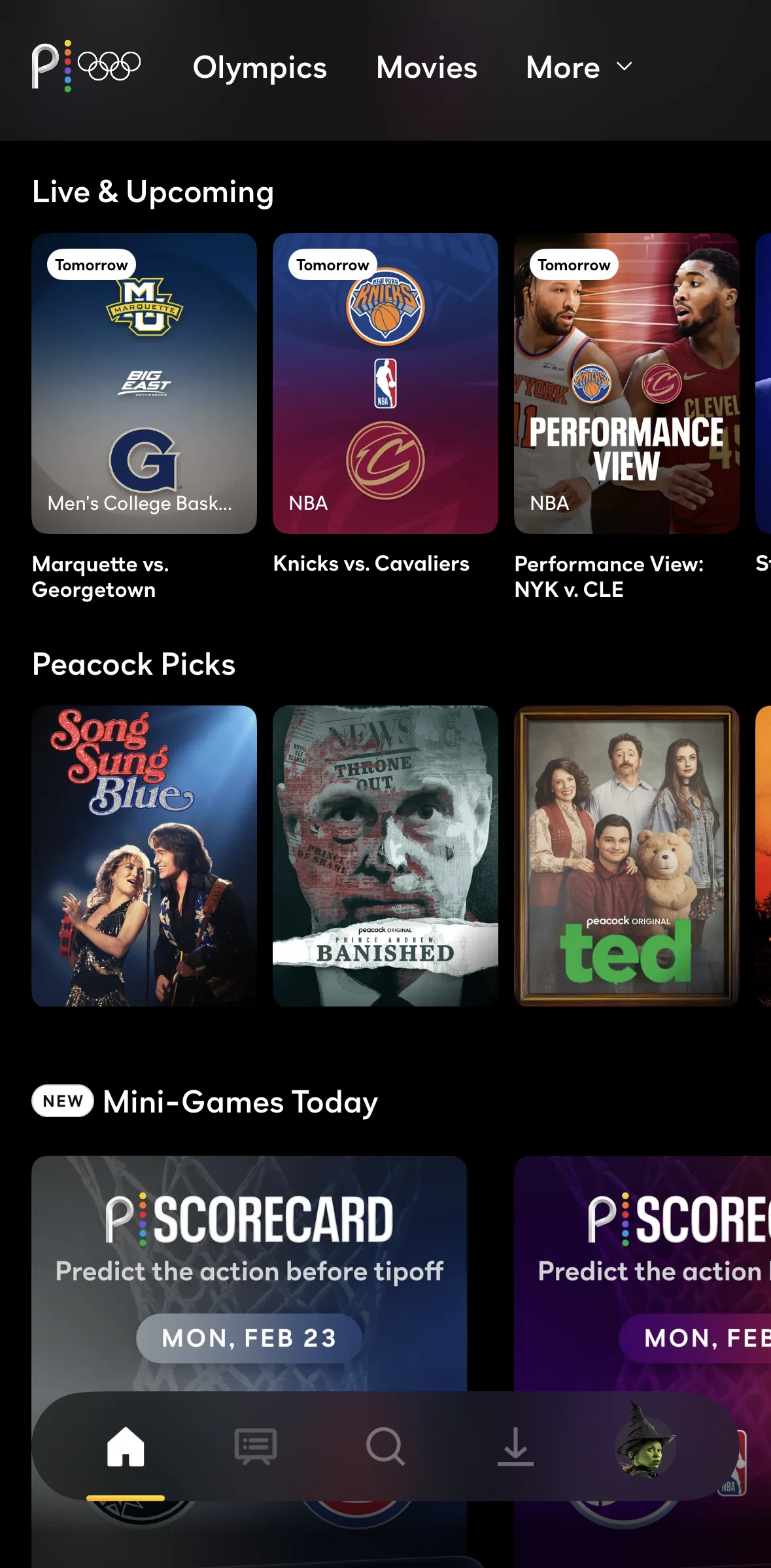 Peacock Screen screen in the Live & upcoming detail flow