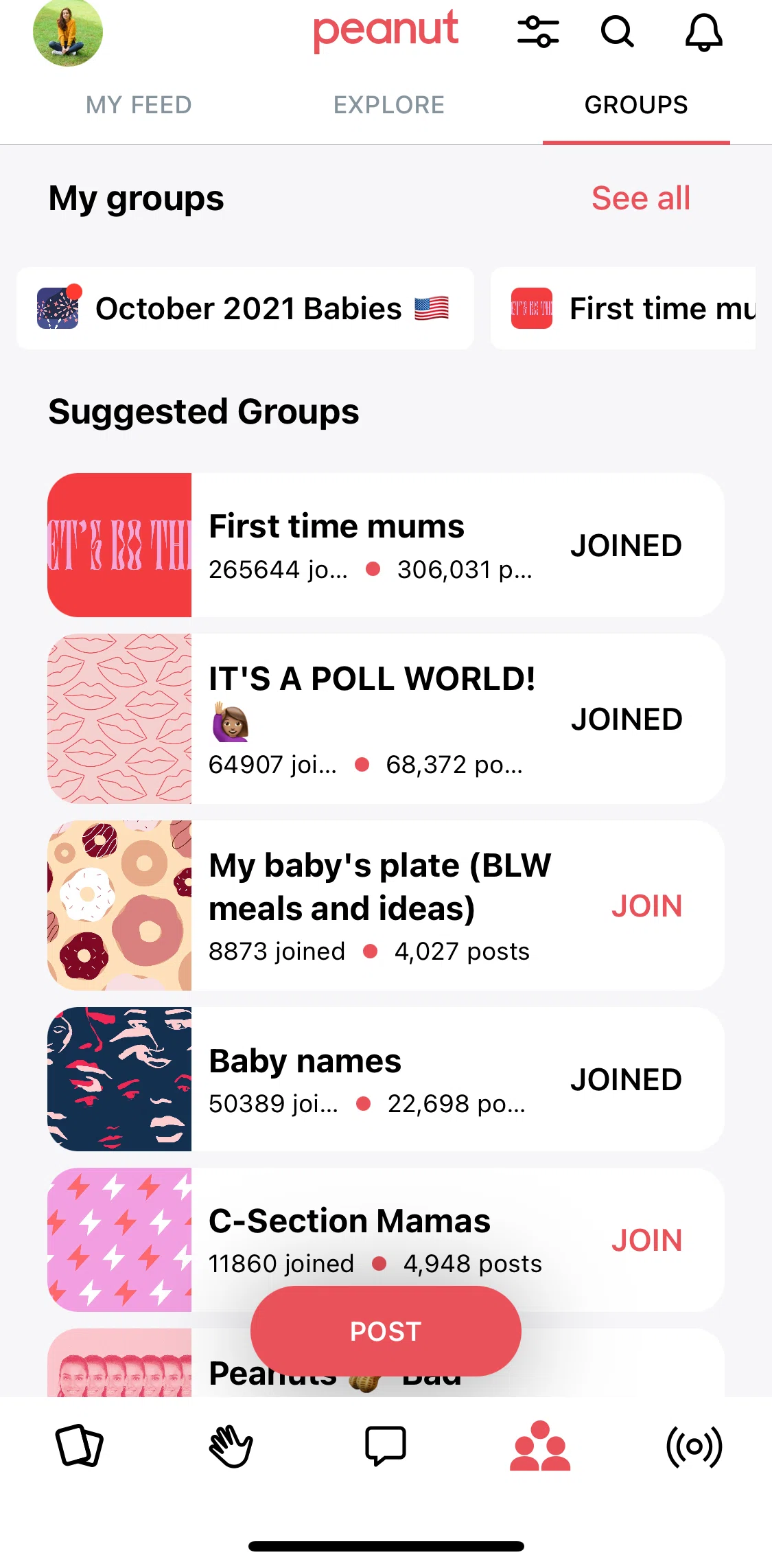 Peanut Screen screen in the Joining a group flow