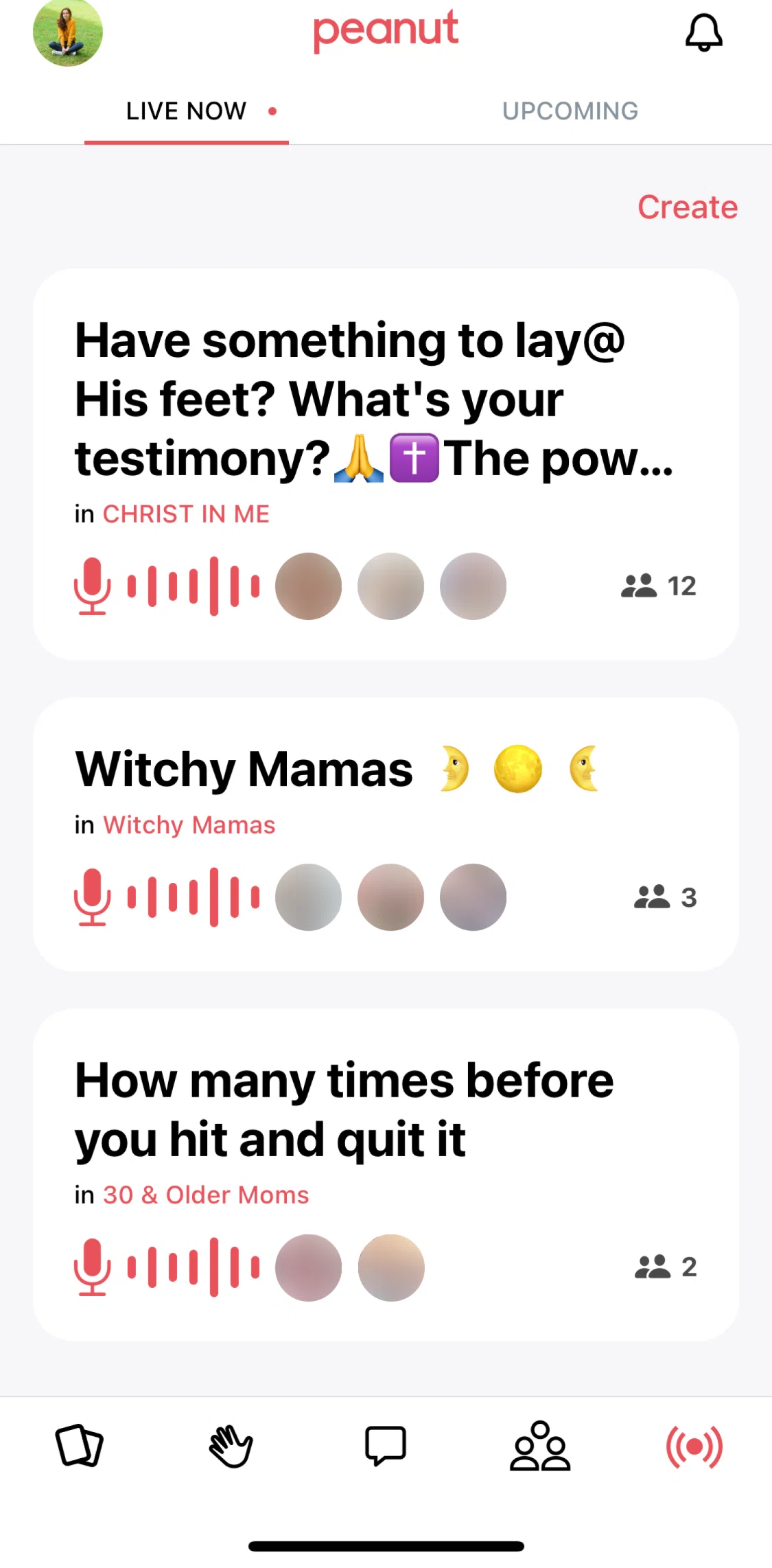 Peanut Screen screen in the Live podcasts flow