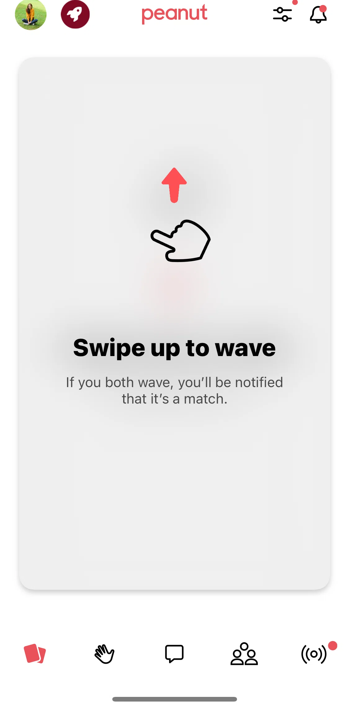 Peanut Screen screen in the Swiping to connect flow