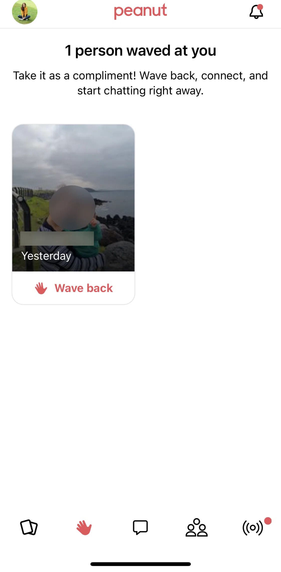 Peanut Screen screen in the Waving back at a user flow