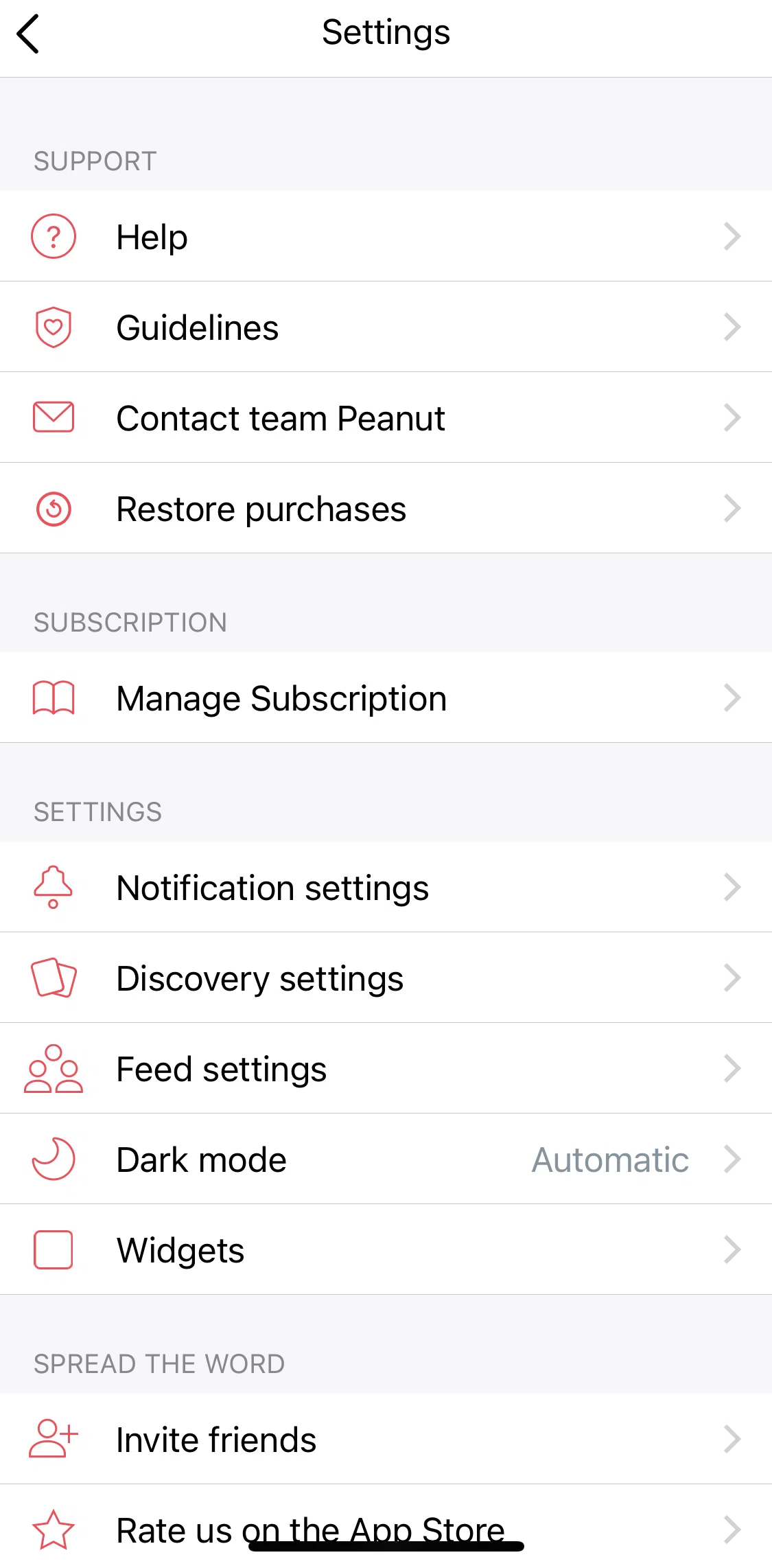 Peanut Screen screen in the Widgets flow