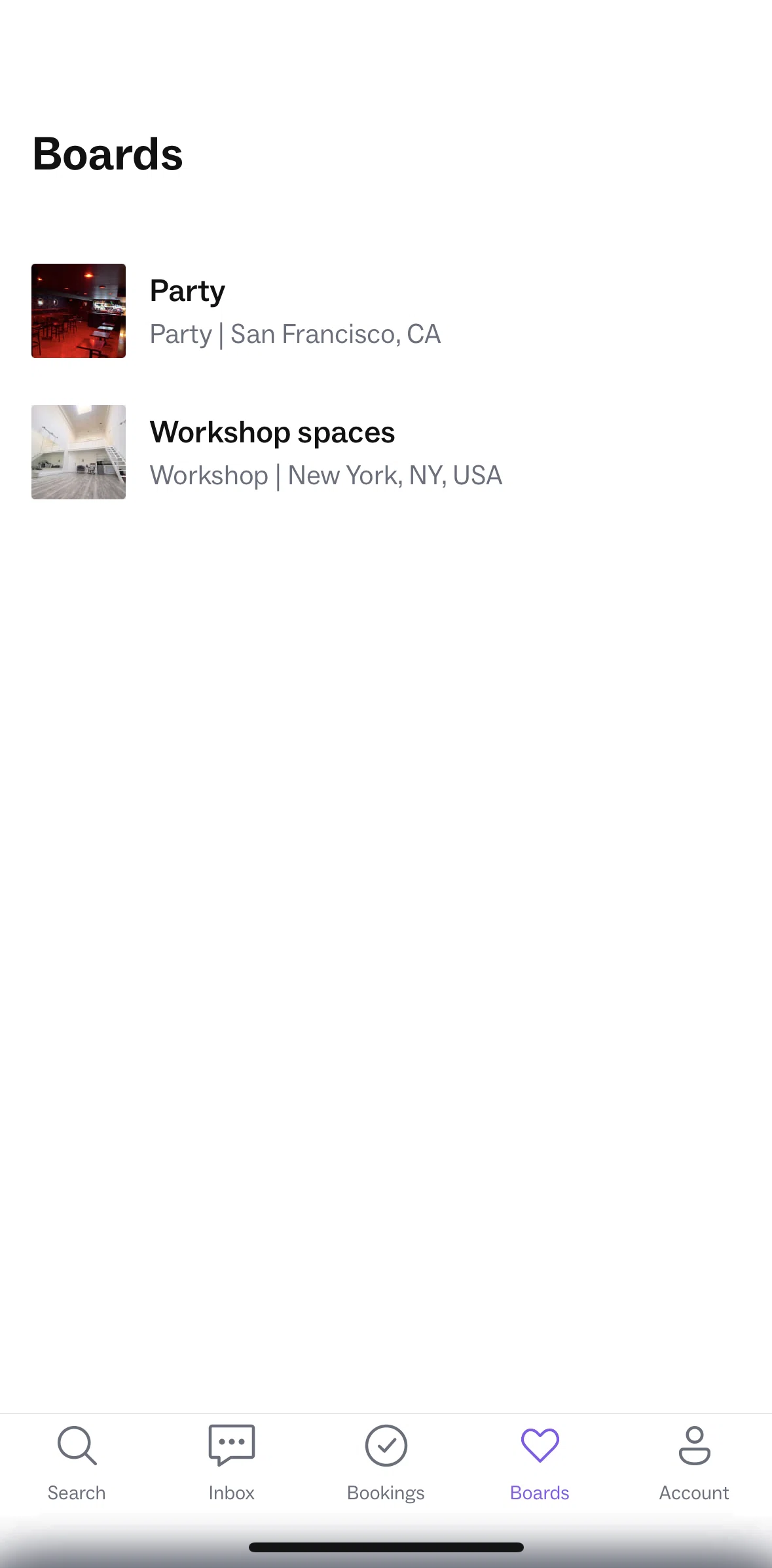 Peerspace Screen screen in the Board detail flow