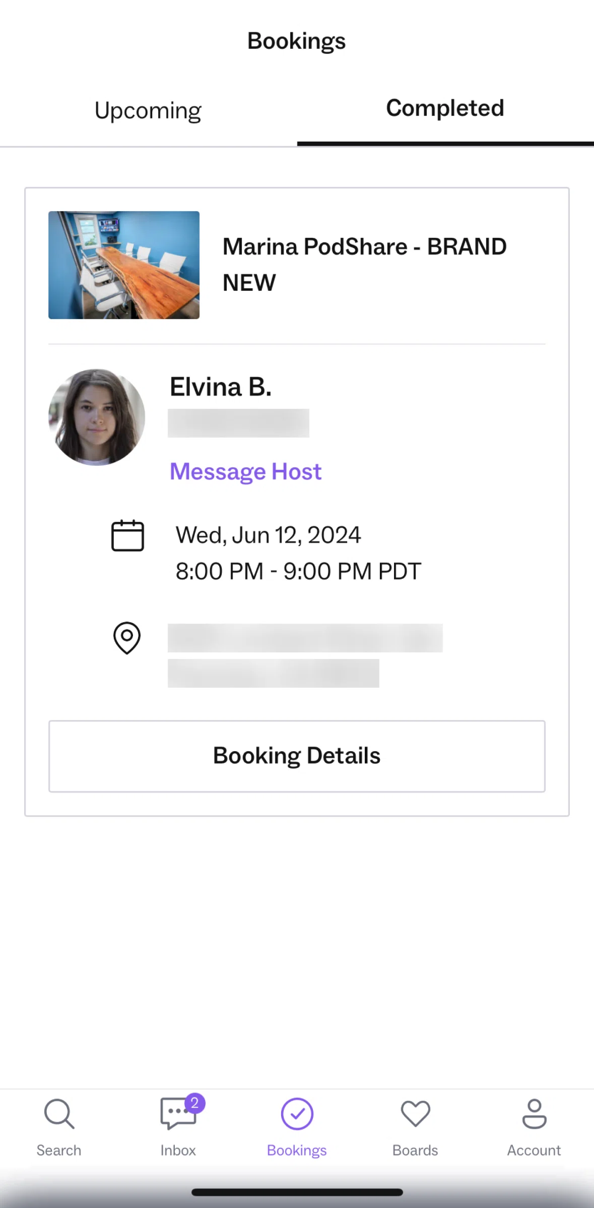 Peerspace Screen screen in the Booking detail flow