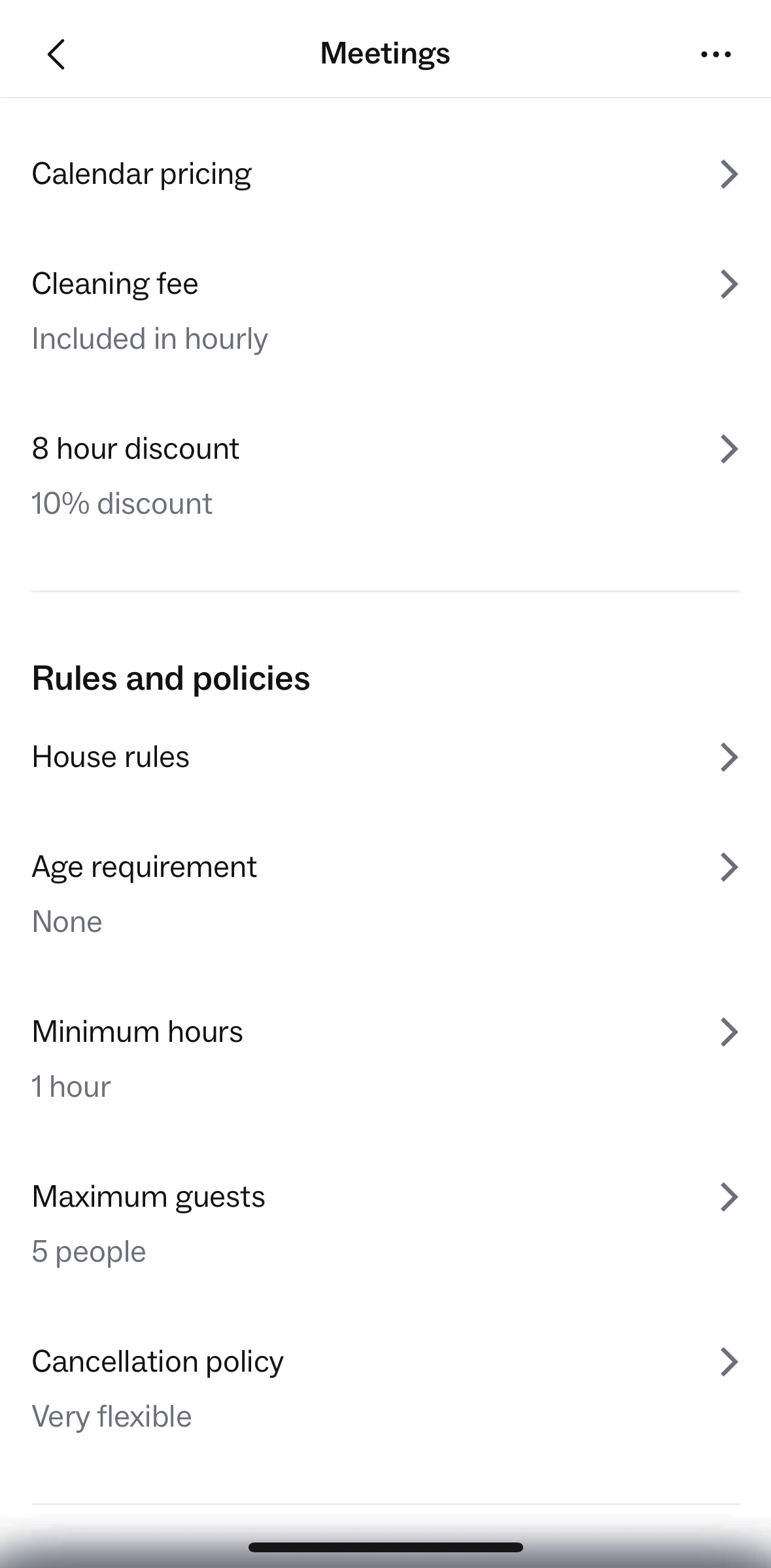 Peerspace Screen screen in the Cancellation policy flow