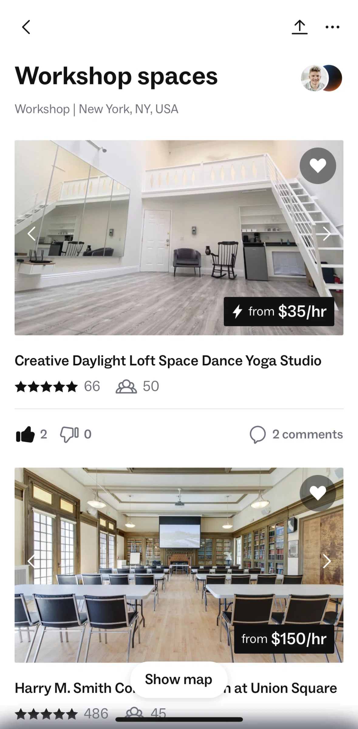 Peerspace Screen screen in the Comments flow