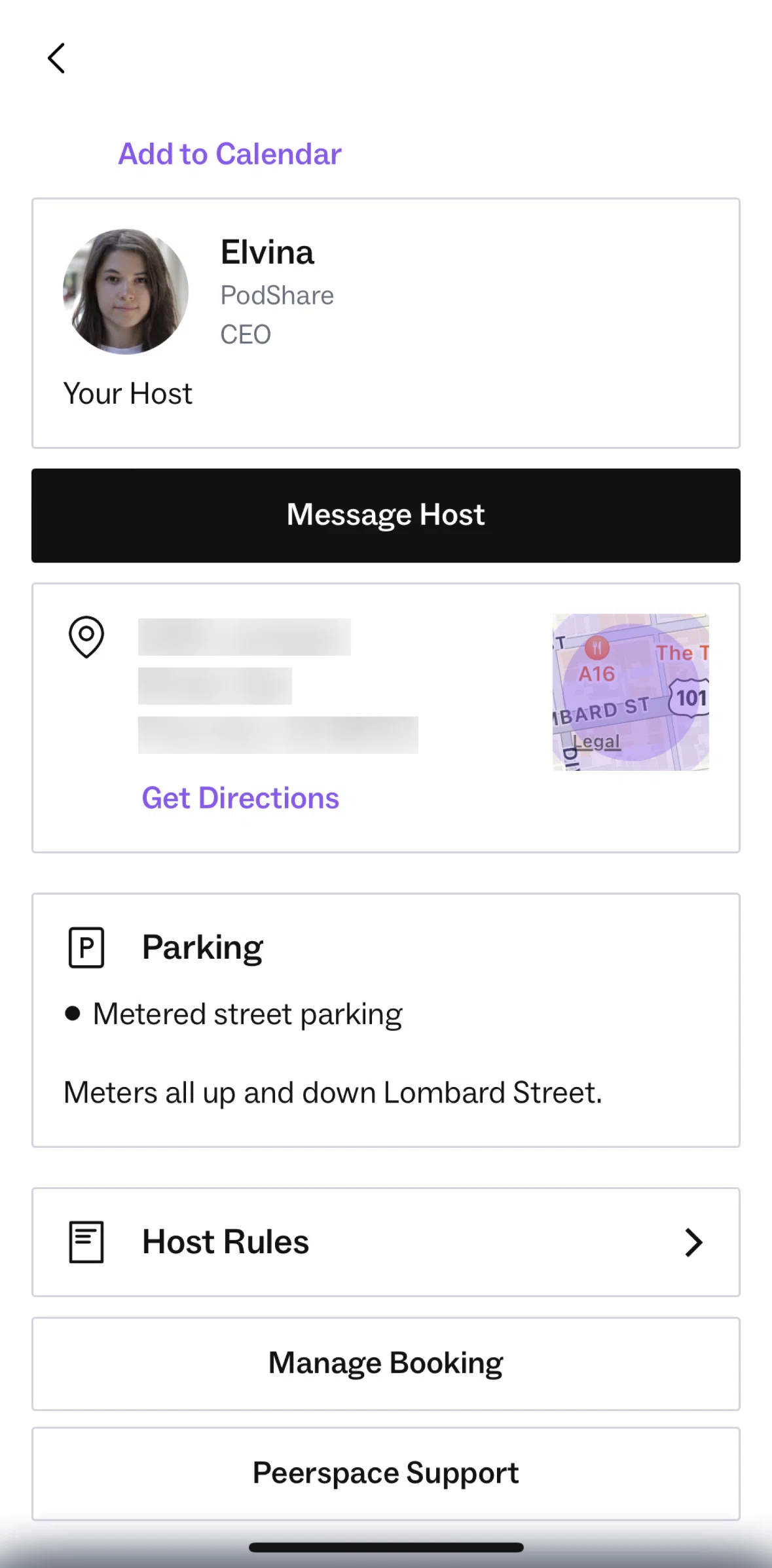 Peerspace Screen screen in the Host rules flow