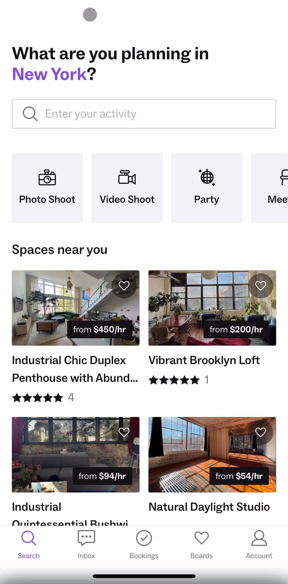 Peerspace Home screen in the Listing A Property flow