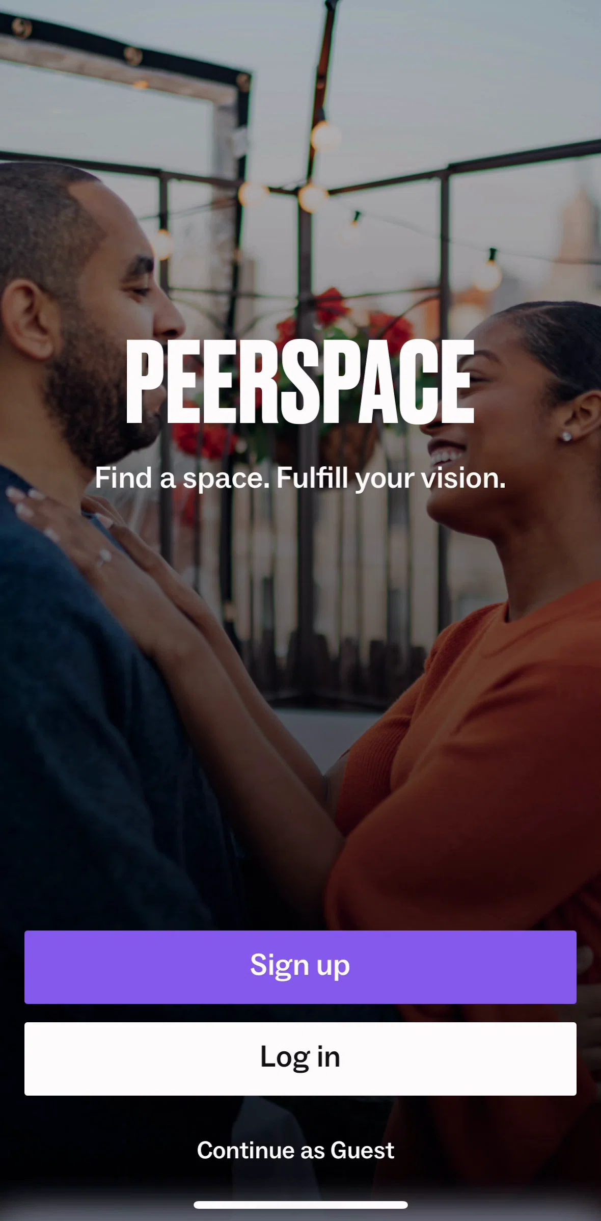 Peerspace Screen screen in the Logging in flow