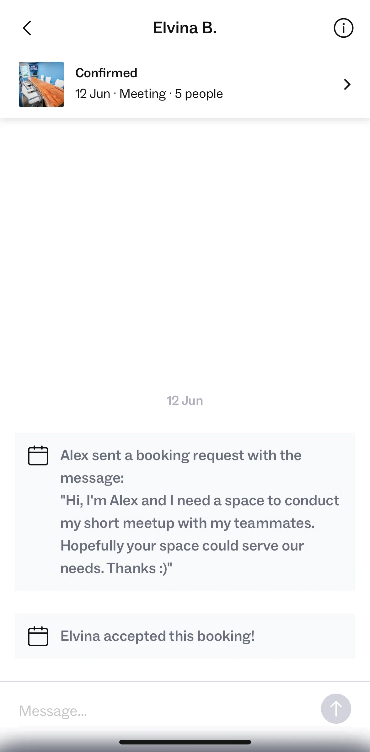 Peerspace Screen screen in the Manage booking (request and booked) flow
