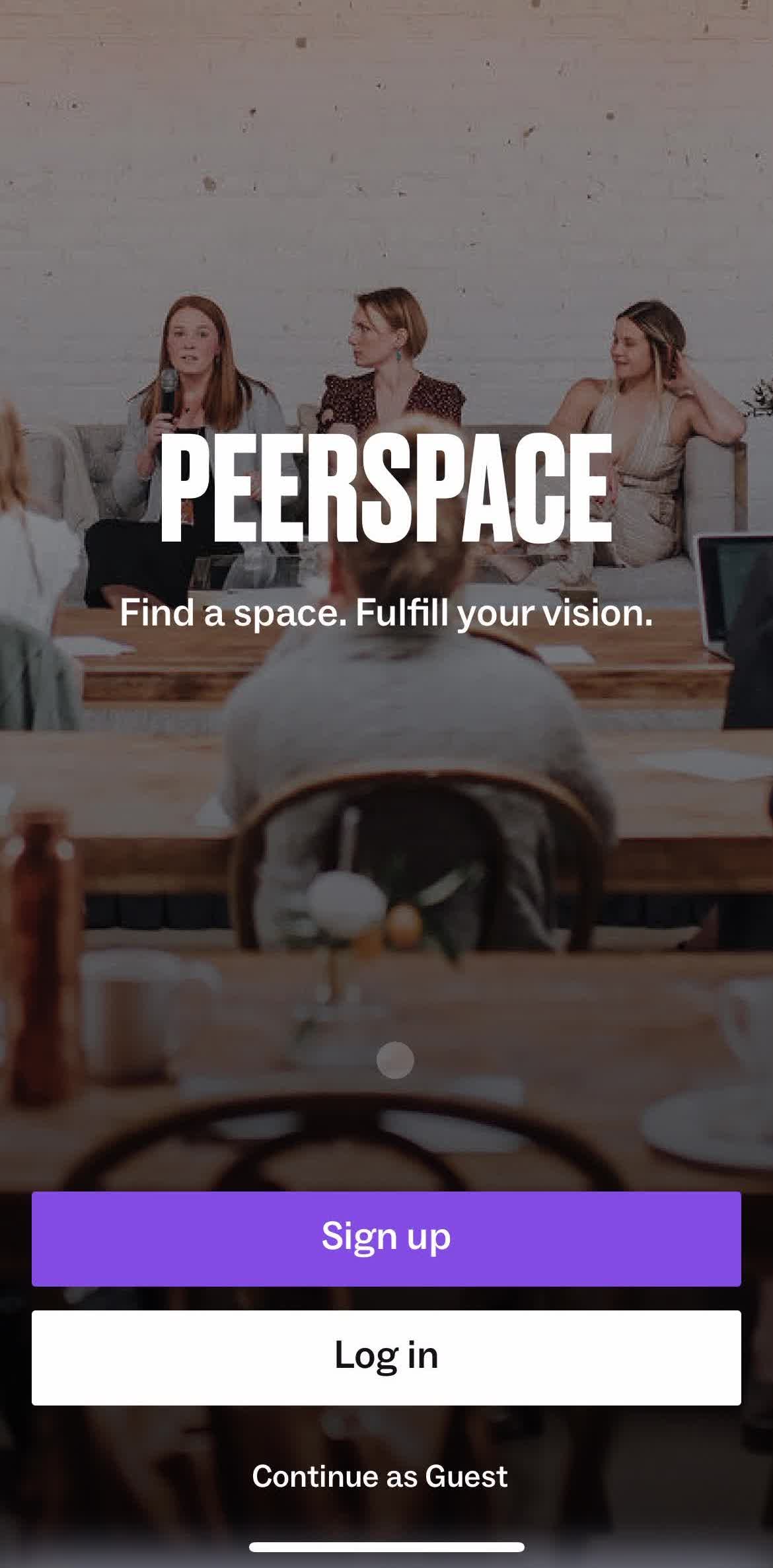 Peerspace Start screen screen in the Onboarding flow