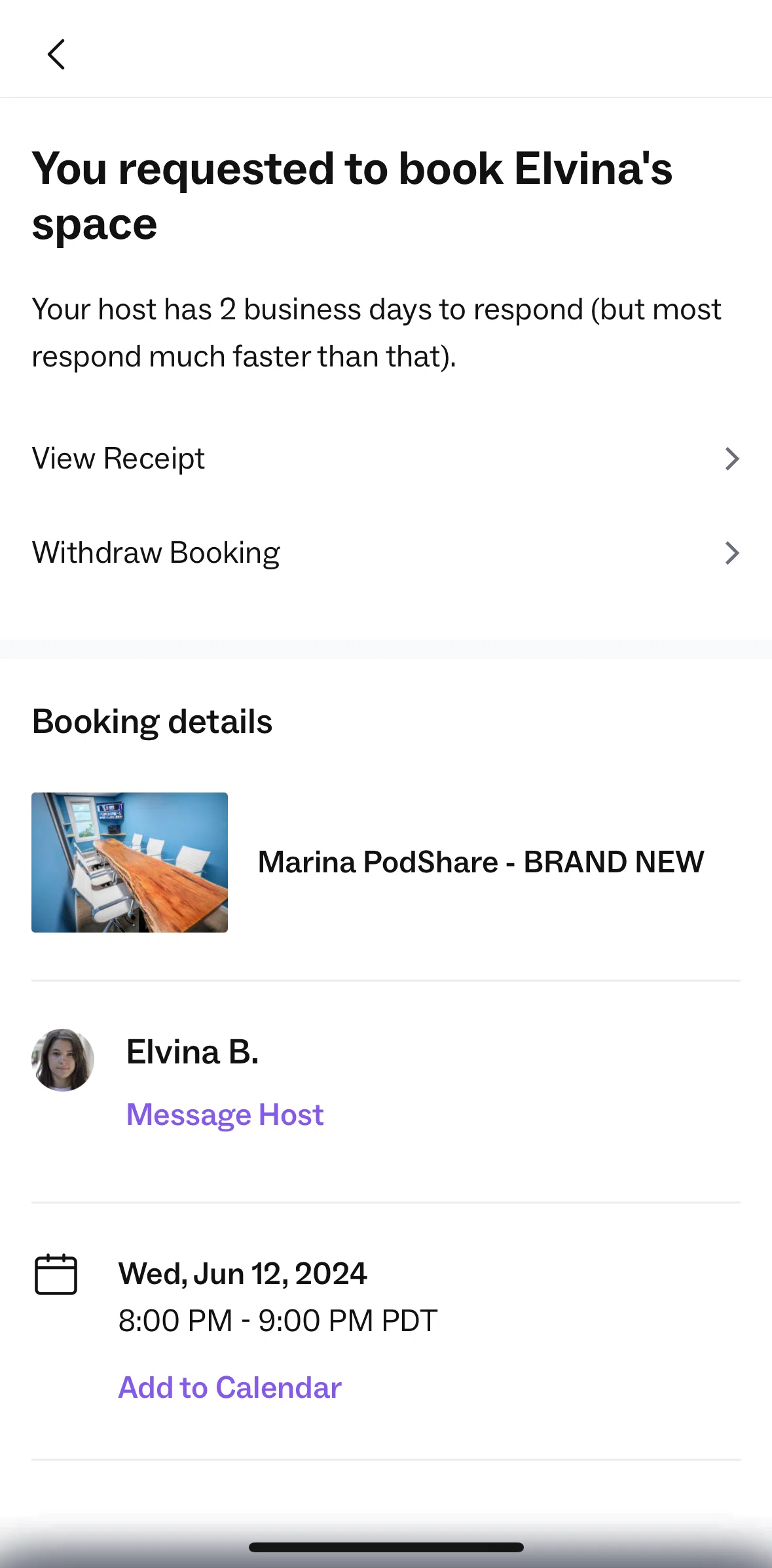 Peerspace Screen screen in the Withdrawing a booking flow