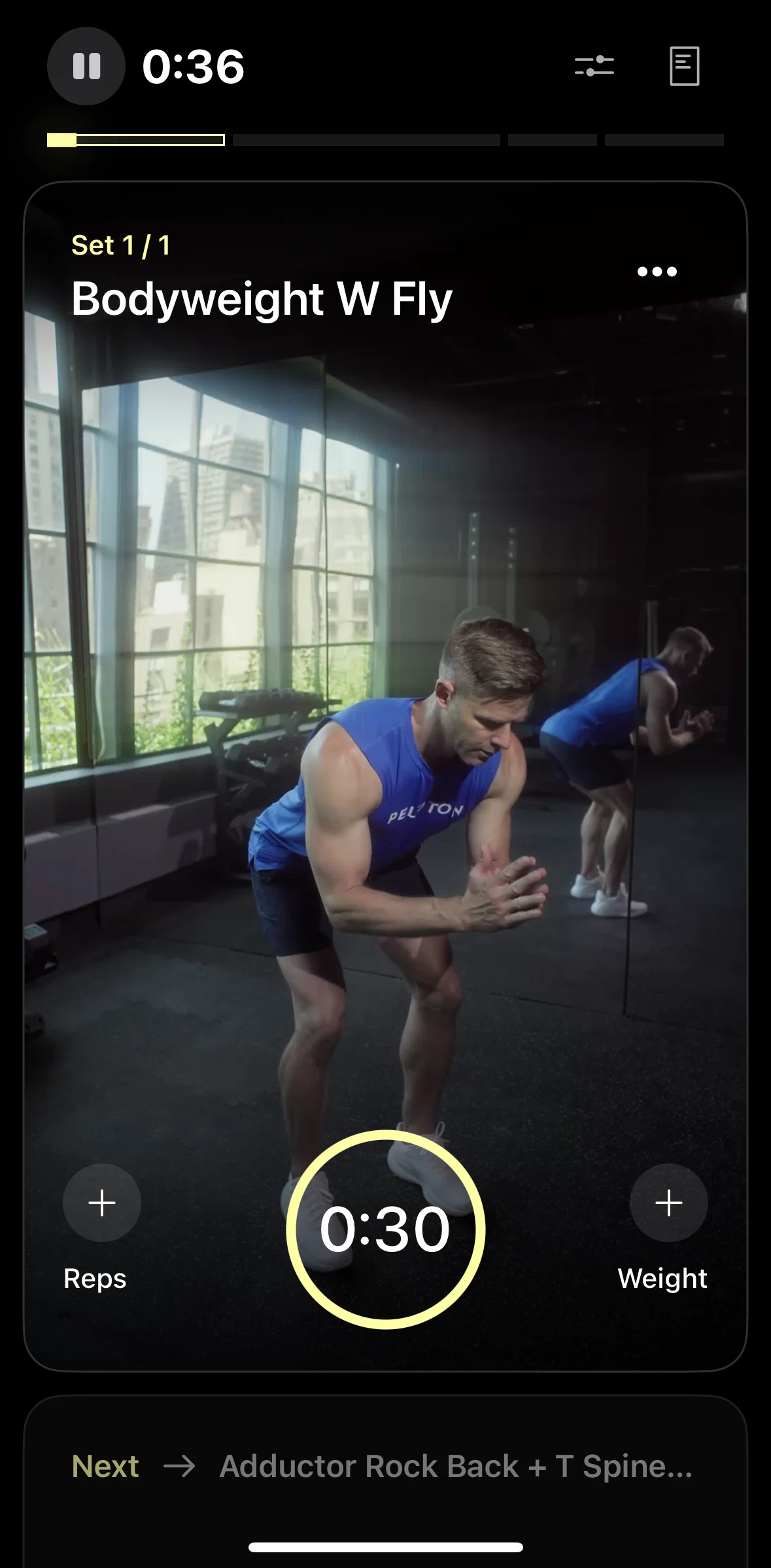 Peloton Strength+ Screen screen in the Adding reps flow