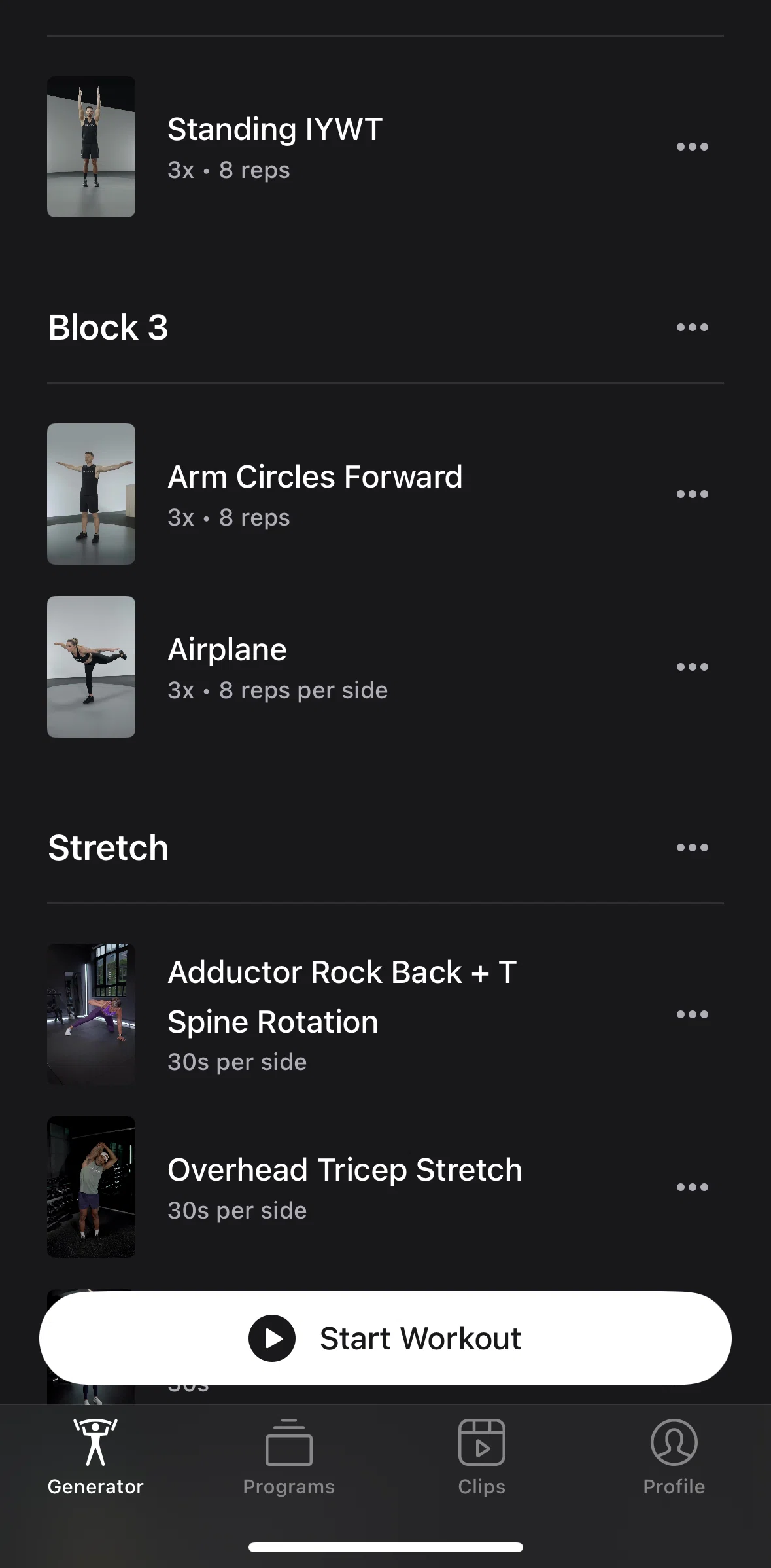 Peloton Strength+ Screen screen in the Block options flow