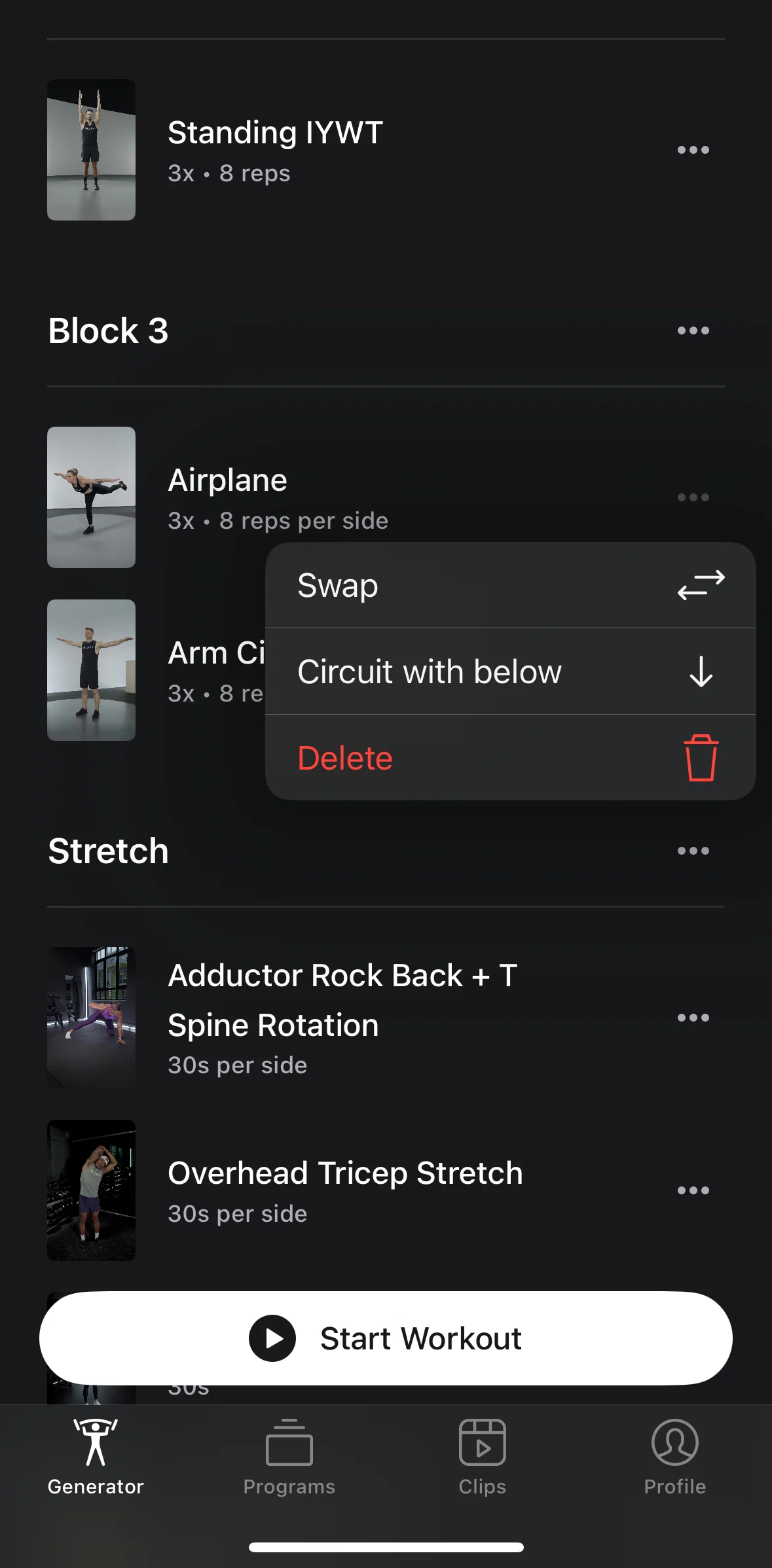 Peloton Strength+ Screen screen in the Swapping exercise flow