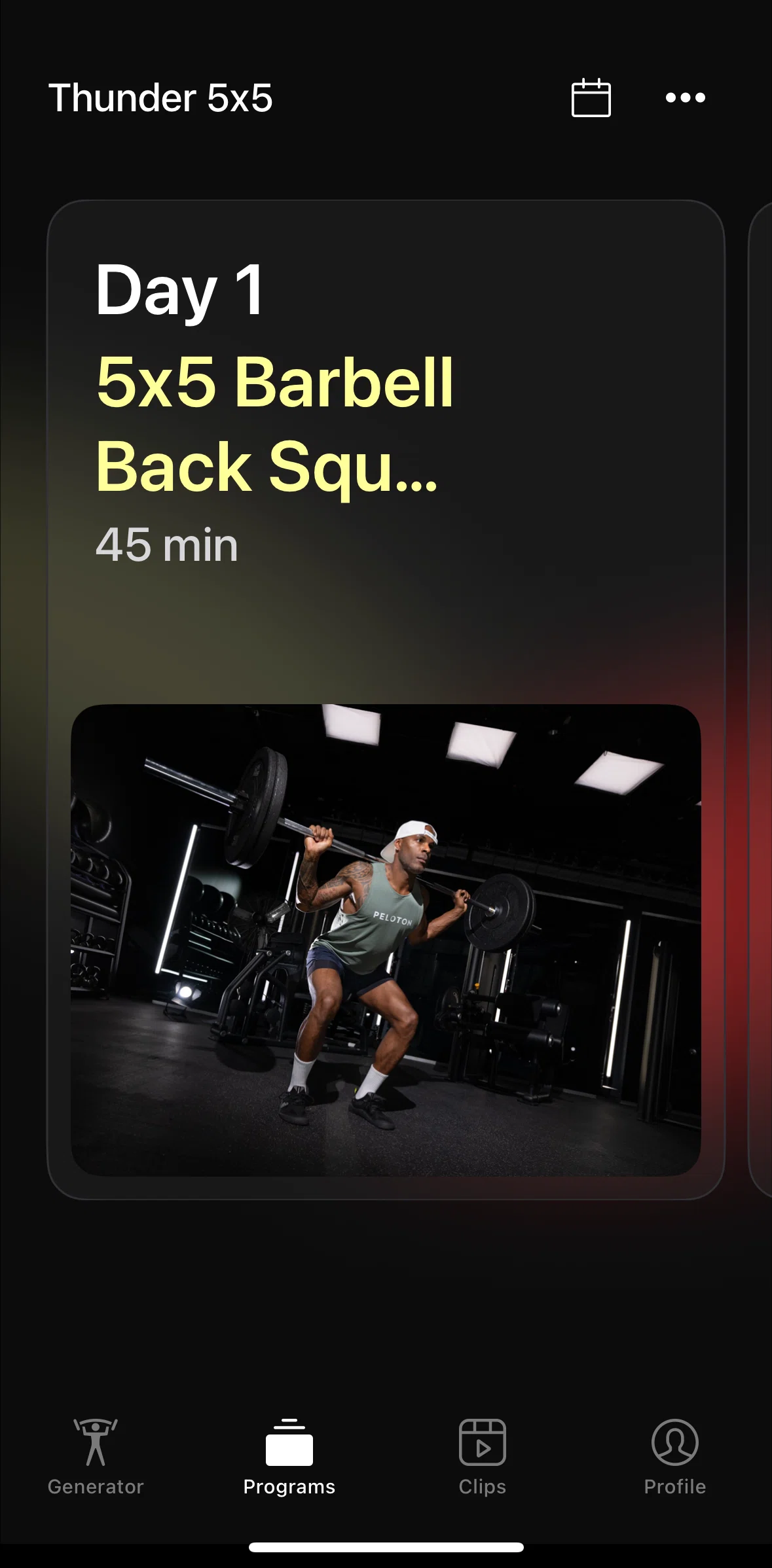Peloton Strength+ Screen screen in the Workout detail flow