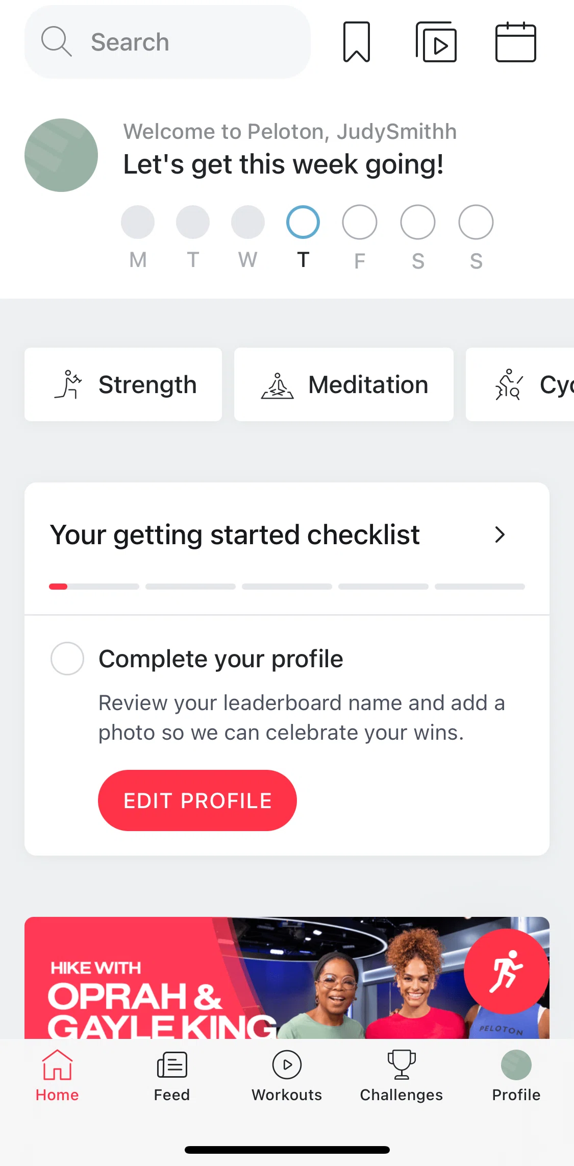 Peloton Screen screen in the Completing profile setup flow