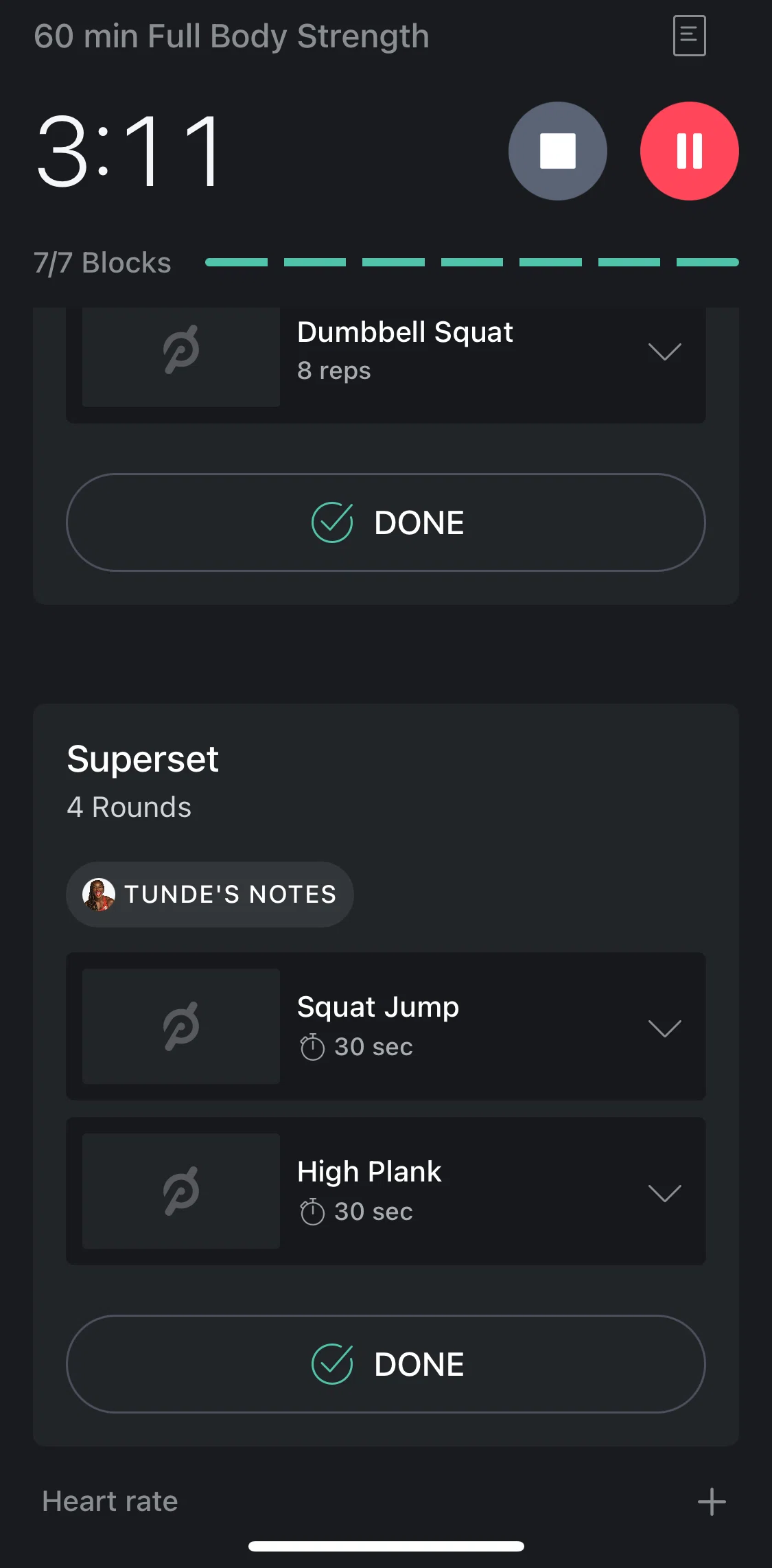 Peloton Screen screen in the Ending a workout flow