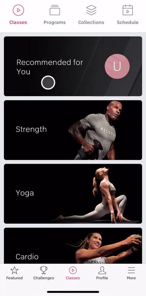 Peloton Classes screen in the General Browsing flow