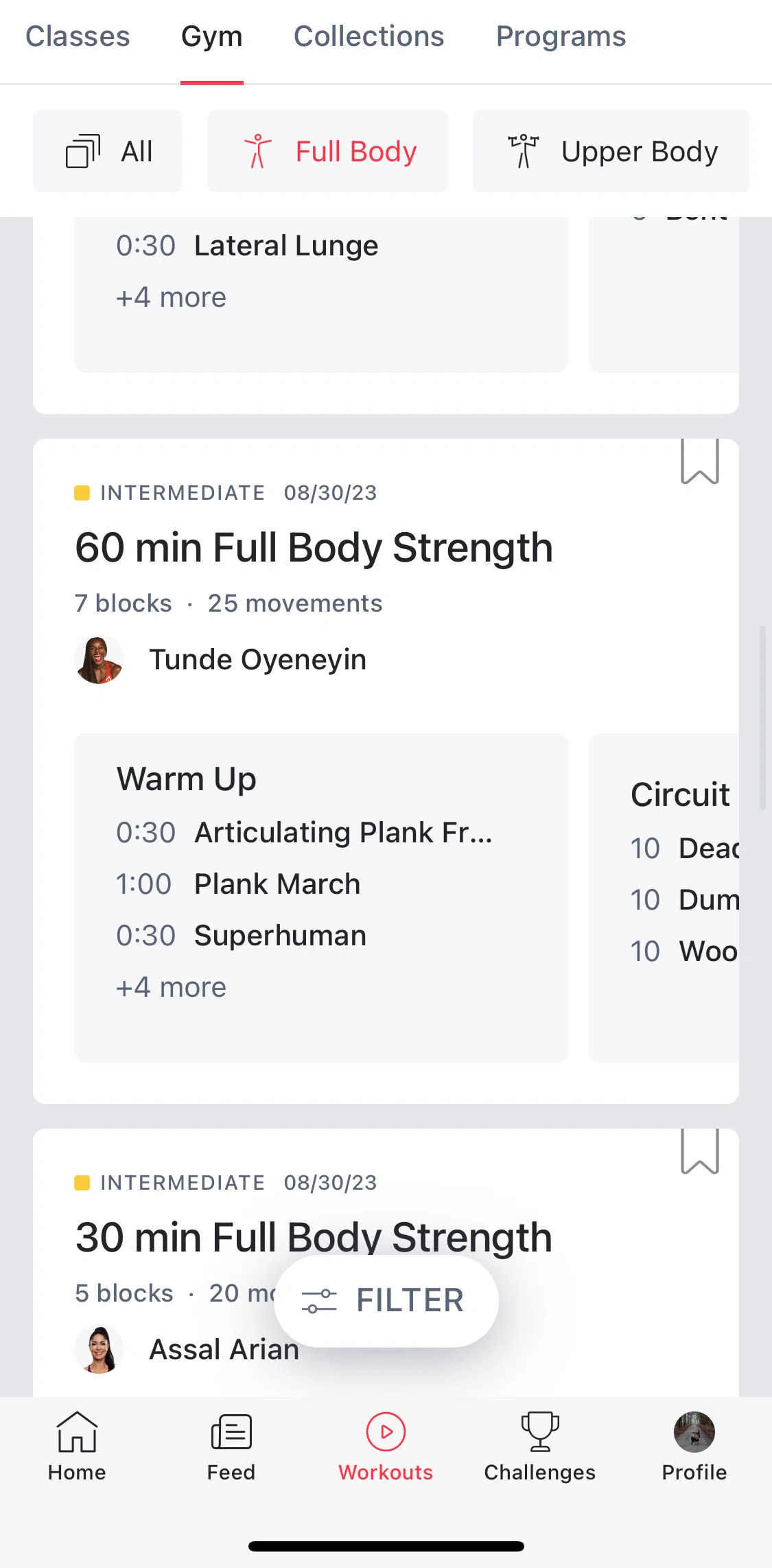 Peloton Screen screen in the Gym workout detail flow