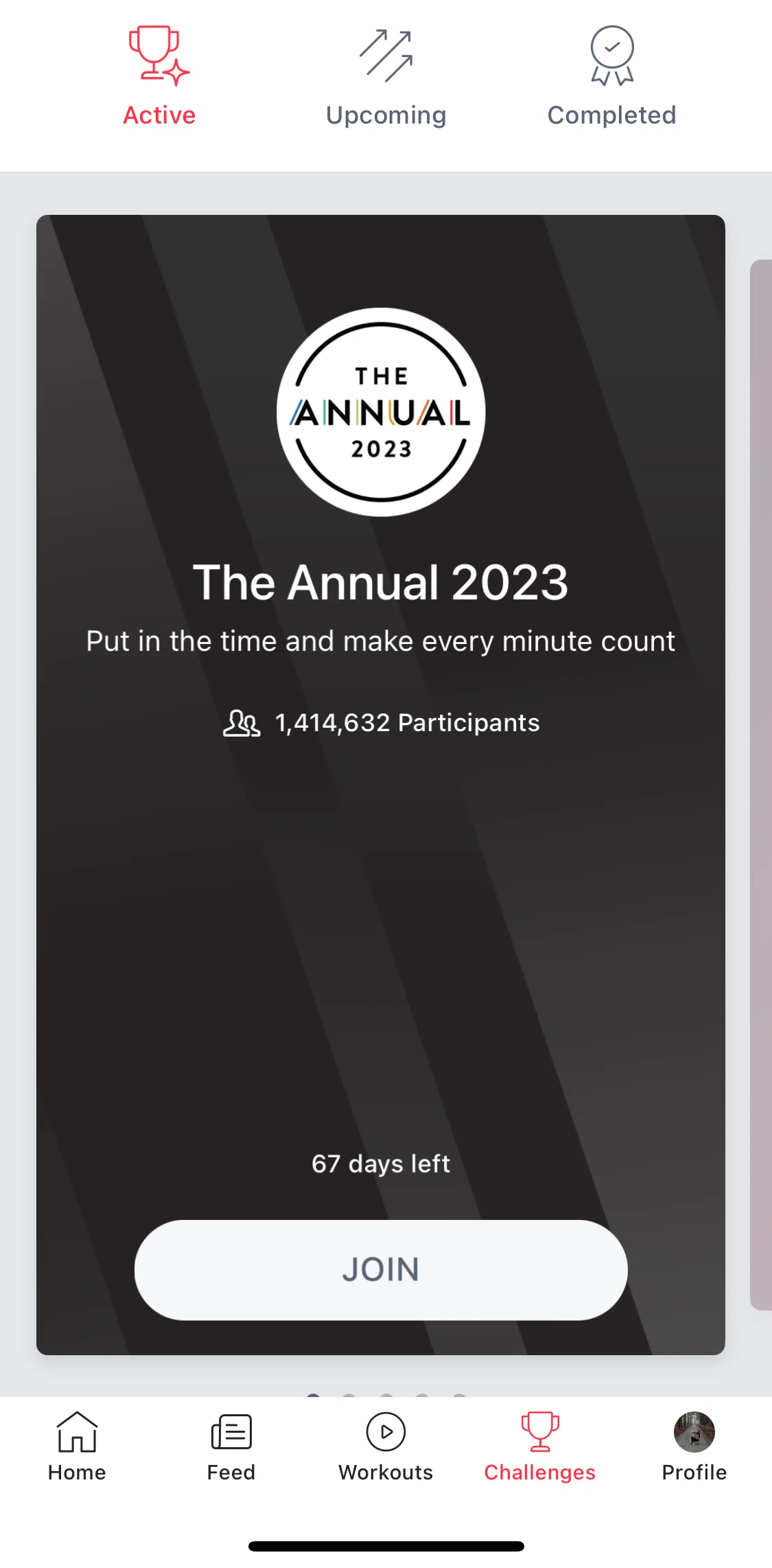 Peloton Screen screen in the Joining a challenge flow
