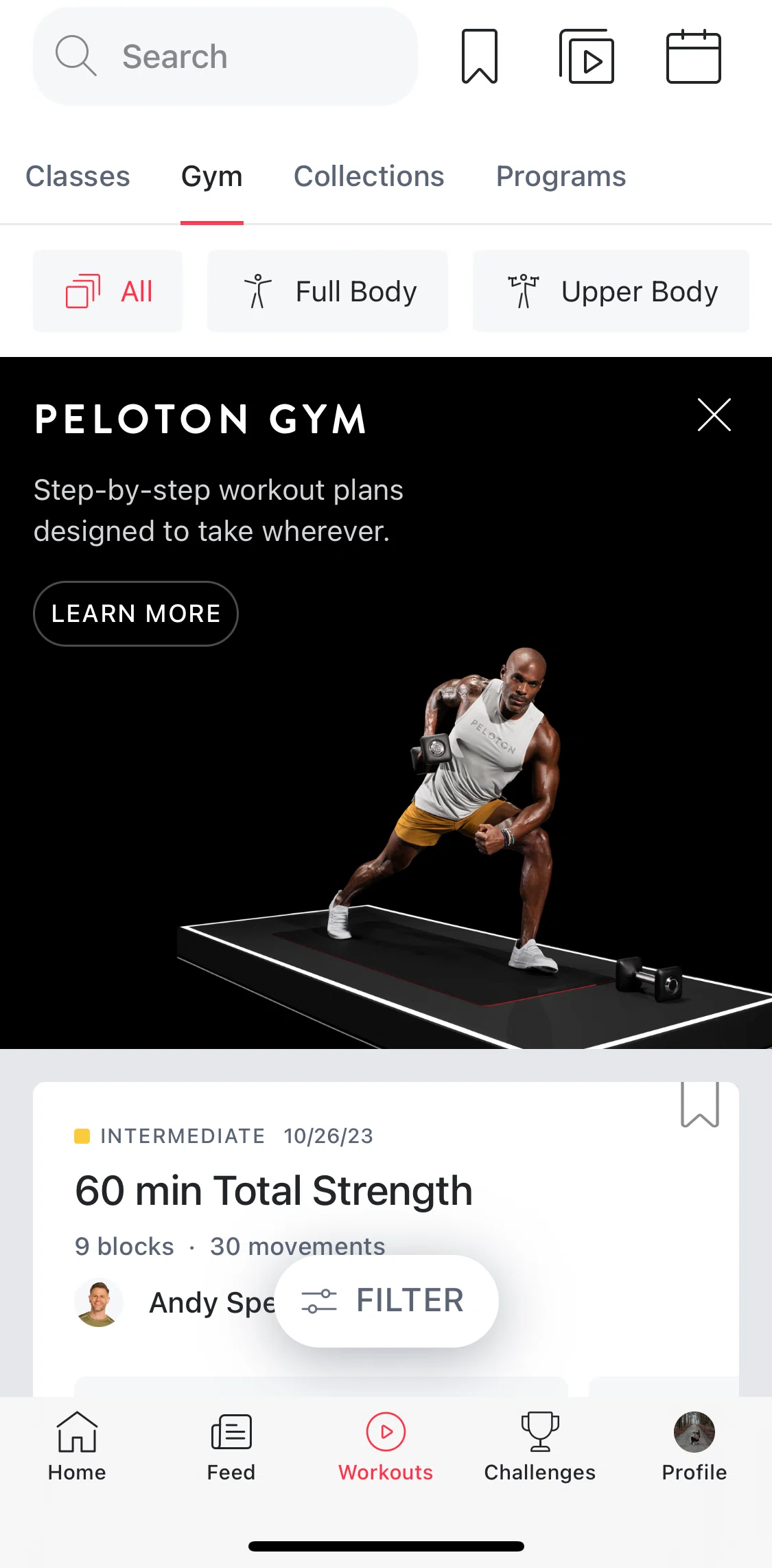 Peloton Screen screen in the Learn more about Peloton Gym flow