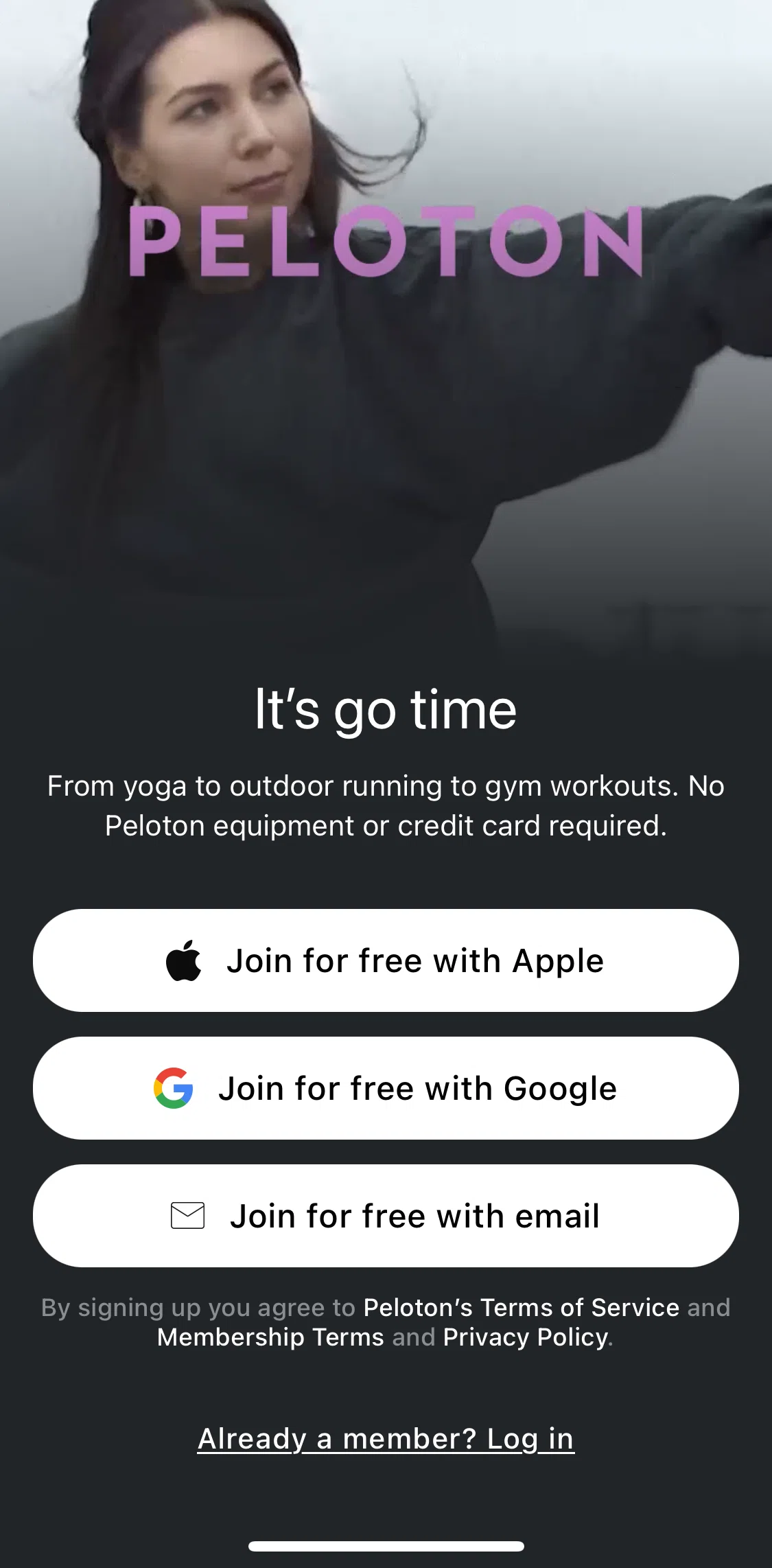 Peloton Screen screen in the Logging in flow
